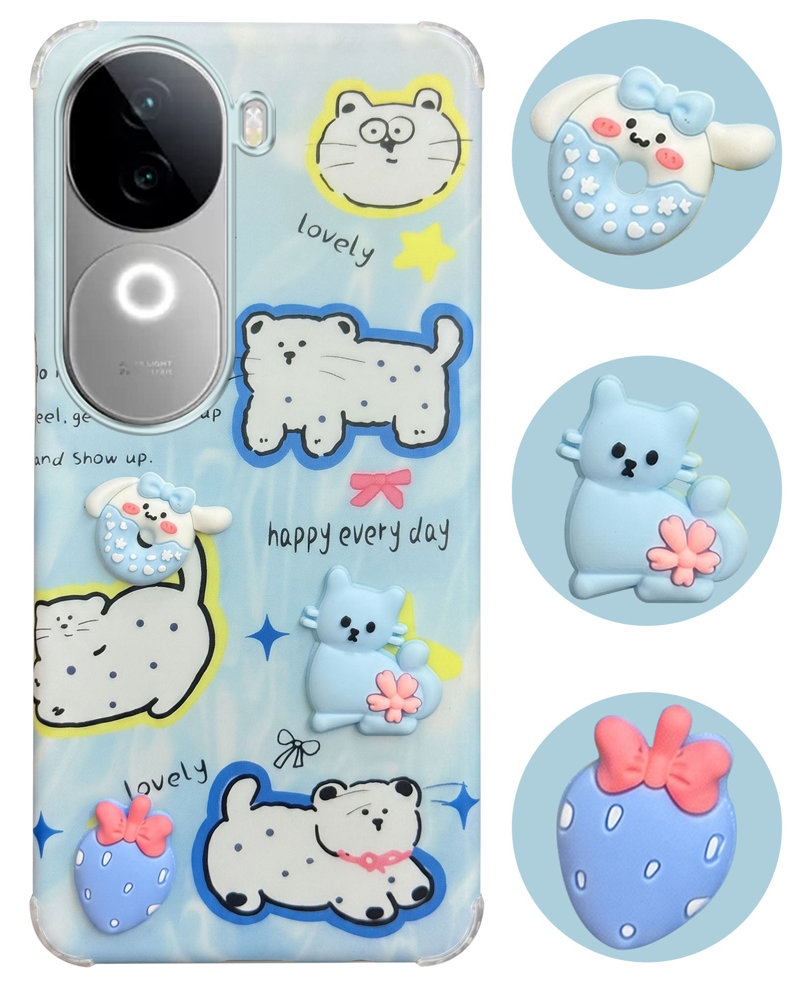 For Vivo iQOO Z9s Back Cover Case (3D Cute Cartoons | Hard Back Side Soft | Matte Premium Finish | HD Printing)