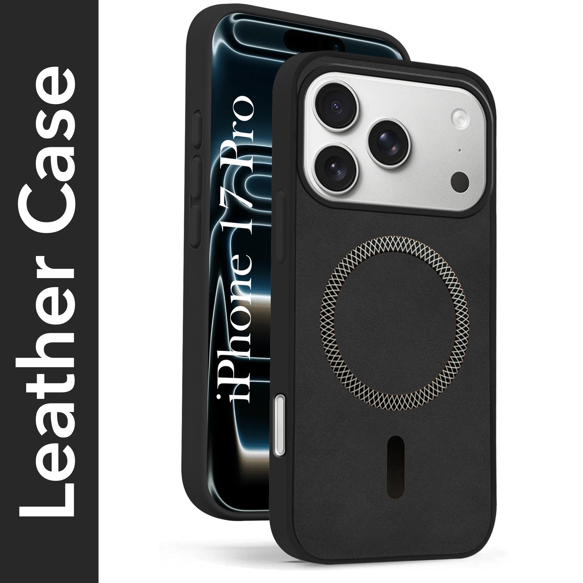 For Apple iPhone 17 Pro Back Cover Case Leather Finish (MagSafe Compatible Wireless Charging | Soft Touch | Camera Bump Protection)