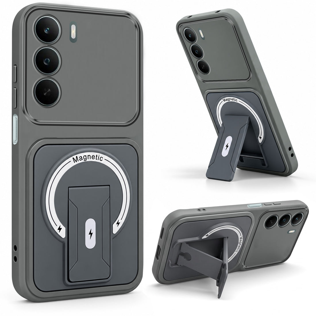 For Realme C75 5G Back Case Cover Metallic (Hybrid Armor Kickstand | MagSafe Compatible | Camera Protection Shockproof)