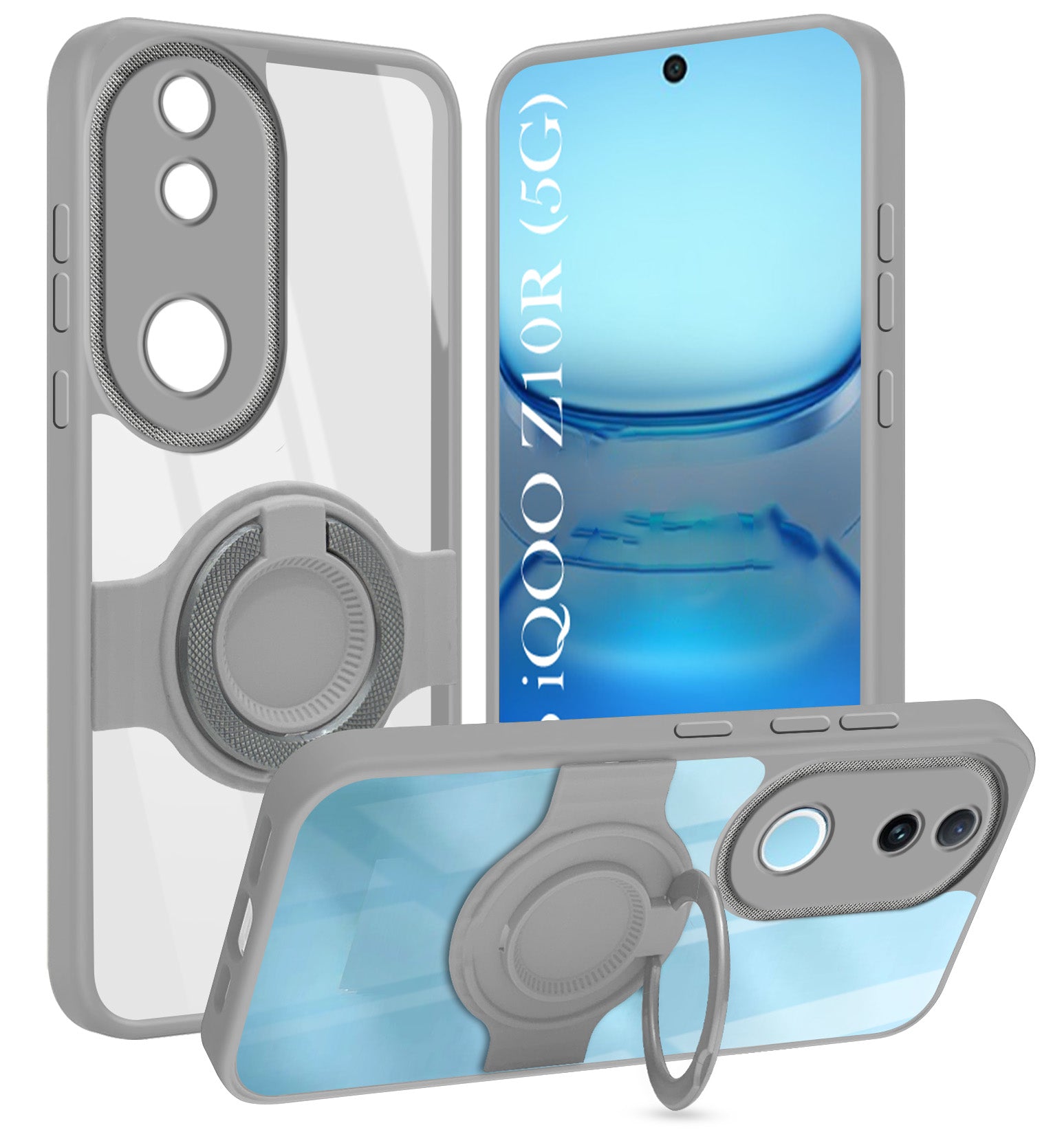 For Vivo iQOO Z10R Back Cover Case with stand (Built-in Ring Holder Kickstand | Lifetime Anti Yellow | Camera Protection)