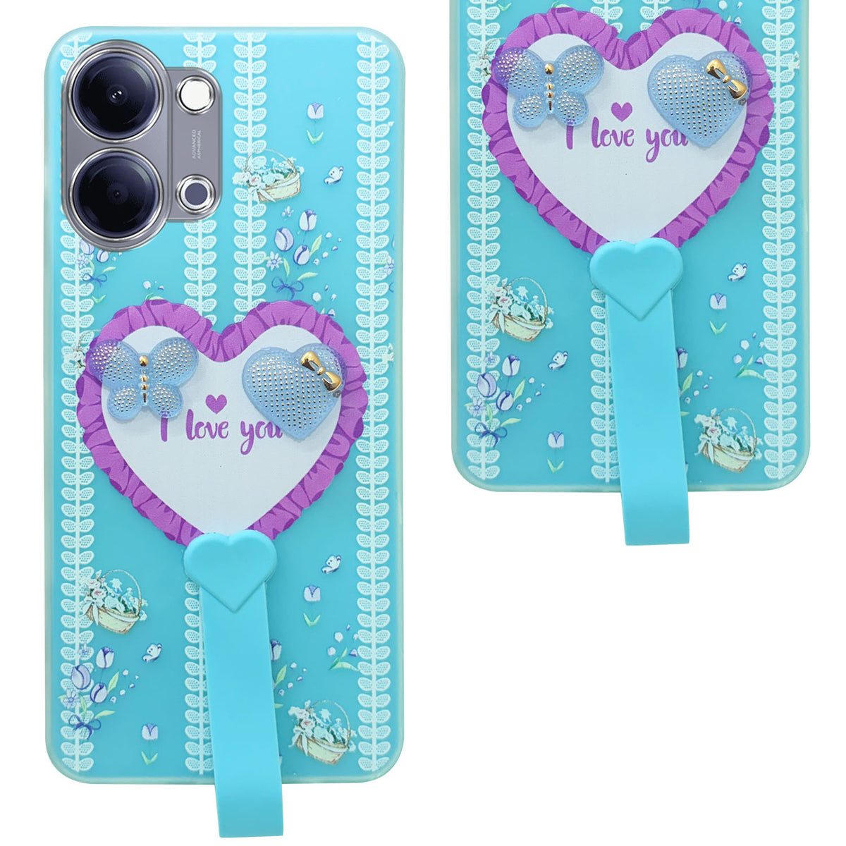 For Vivo Y05 (4G) | Vivo T5 Lite (5G) Back Cover Case (3D Cute Heart Strap Holder | Camera Protection | Designer Girls Print)