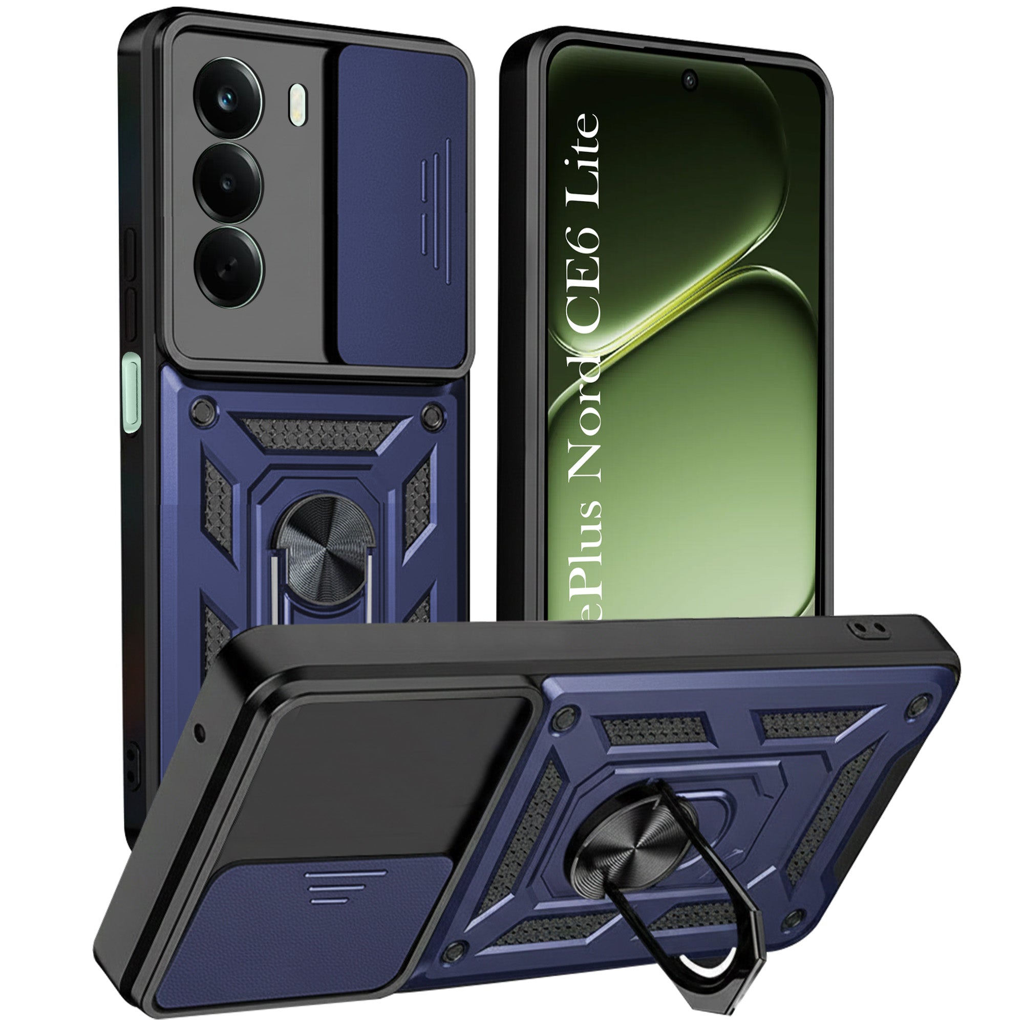 For OnePlus Nord CE 6 Lite Back Cover Case Hybrid Armor (Sliding Shutter Camera Protection | Polycarbonate |Ring Holder Kickstand)