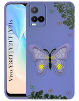 For Vivo Y33T | Vivo Y21T | Vivo Y21s Back Cover Case (Soft Butterfly Embroidery | Women Teen Girls | Camera Protection| Matte Silicone)