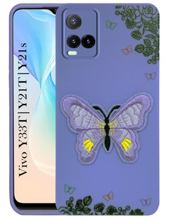 For Vivo Y33T | Vivo Y21T | Vivo Y21s Back Cover Case (Soft Butterfly Embroidery | Women Teen Girls | Camera Protection| Matte Silicone)