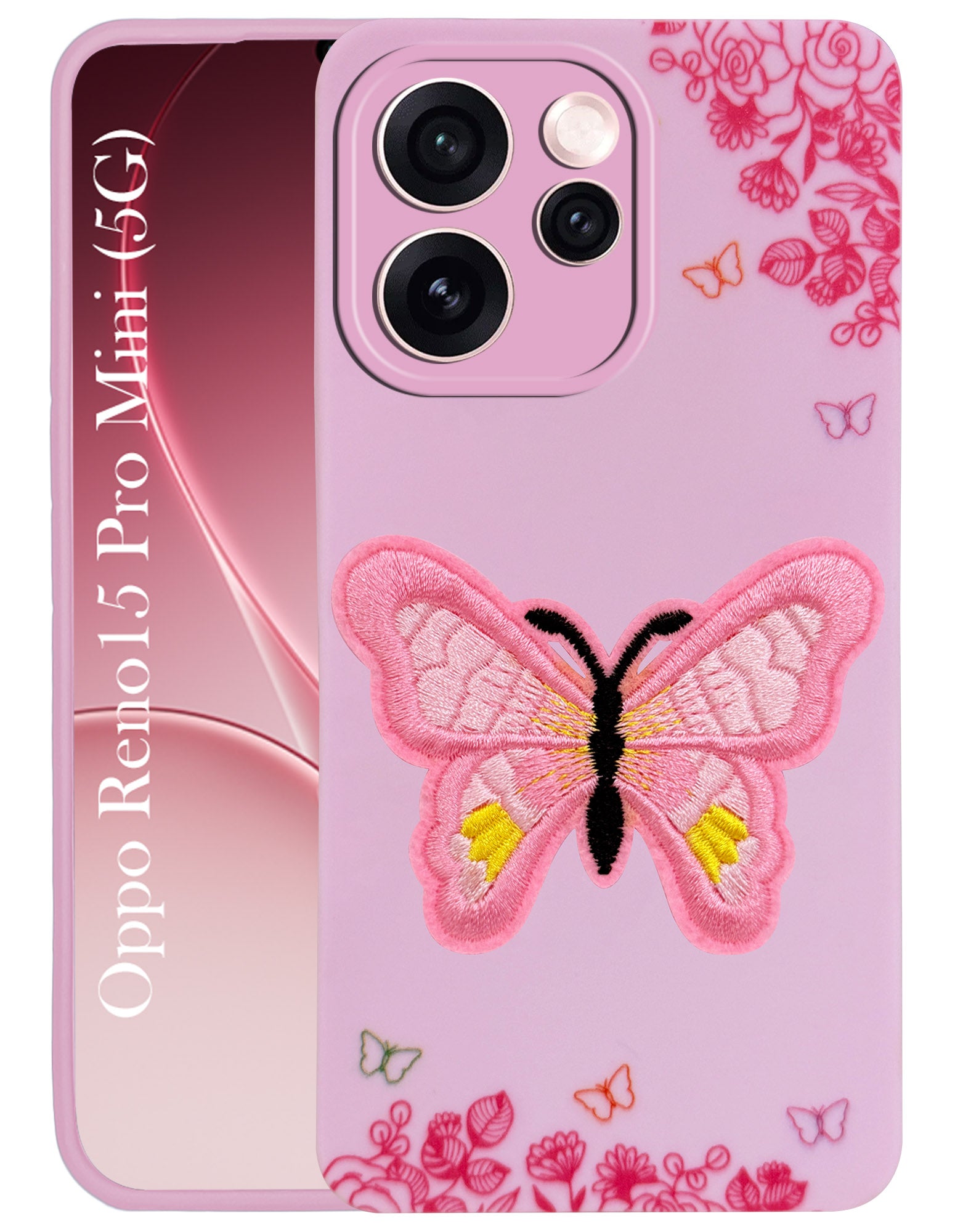For Oppo Reno15 Pro Mini 5G | Oppo Reno 15 Pro Mini 5G Back Cover Case (Soft Butterfly Embroidery | Women Teen Girls | Camera Protection| Matte Silicone)