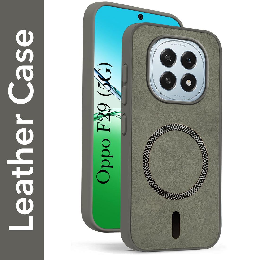 For Oppo F29 Back Cover Case Leather Finish (MagSafe Compatible Wireless Charging | Soft Touch | Camera Bump Protection)