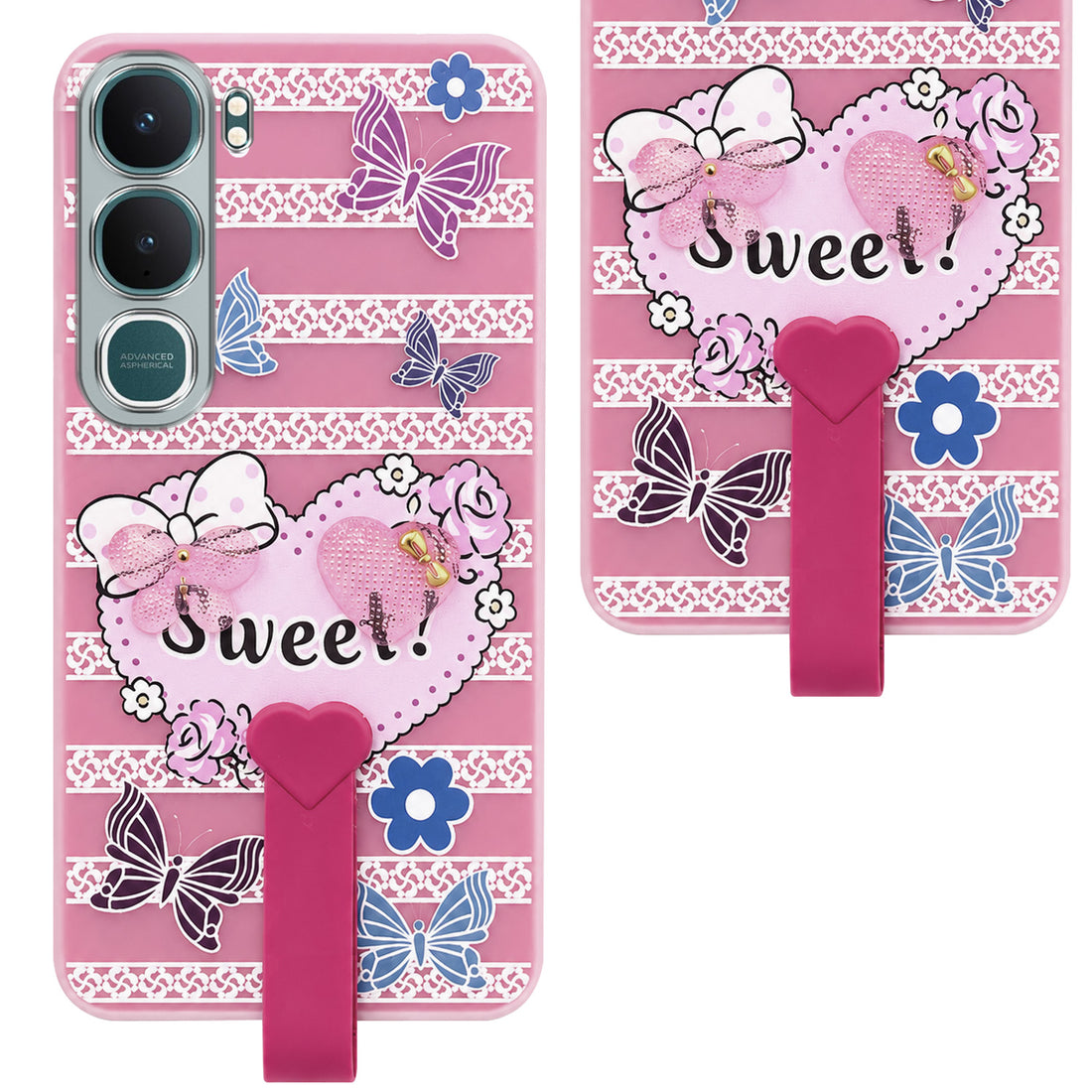 For Vivo Y31 5G Back Cover Case (3D Cute Heart Strap Holder | Camera Protection | Designer Girls Print)