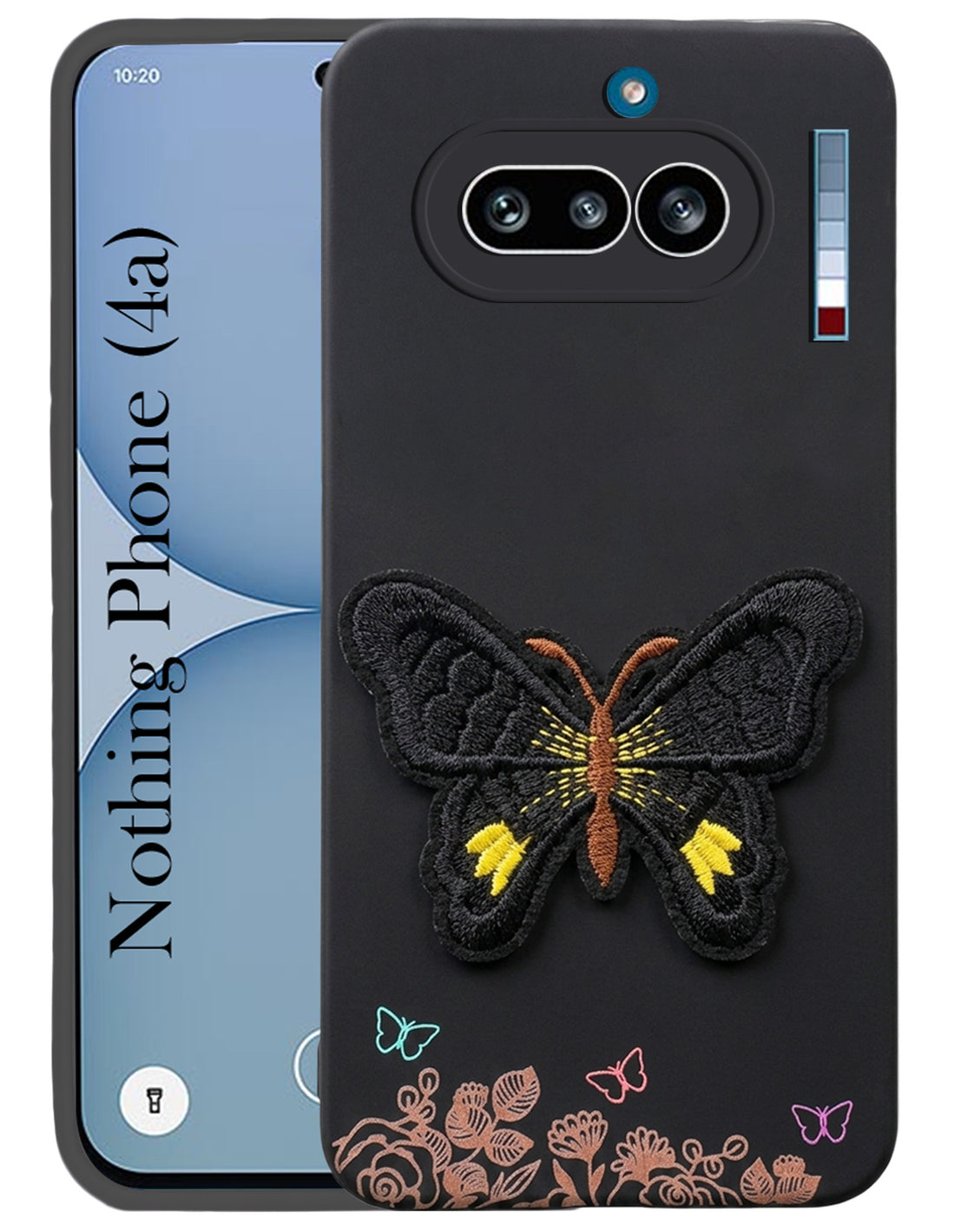 For Nothing Phone 4A 5G Back Cover Case (Soft Butterfly Embroidery | Women Teen Girls | Camera Protection| Matte Silicone)