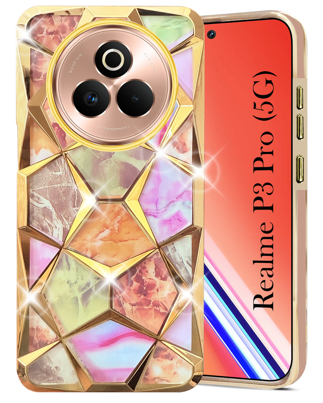 For Realme P3 Pro Back Cover Case (Dual Design Glitter Sparkle and Detachable Diamond Print Case | Soft and Flexible)