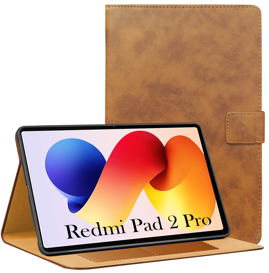For Redmi Pad 2 Pro 12.1 Inch 25099RP13G/2509BRP2DG Flip Cover Folio Cover (PU Leather | Multi-Angle Smart Stand | Card Storage Slots | Silicone Back Pouch)