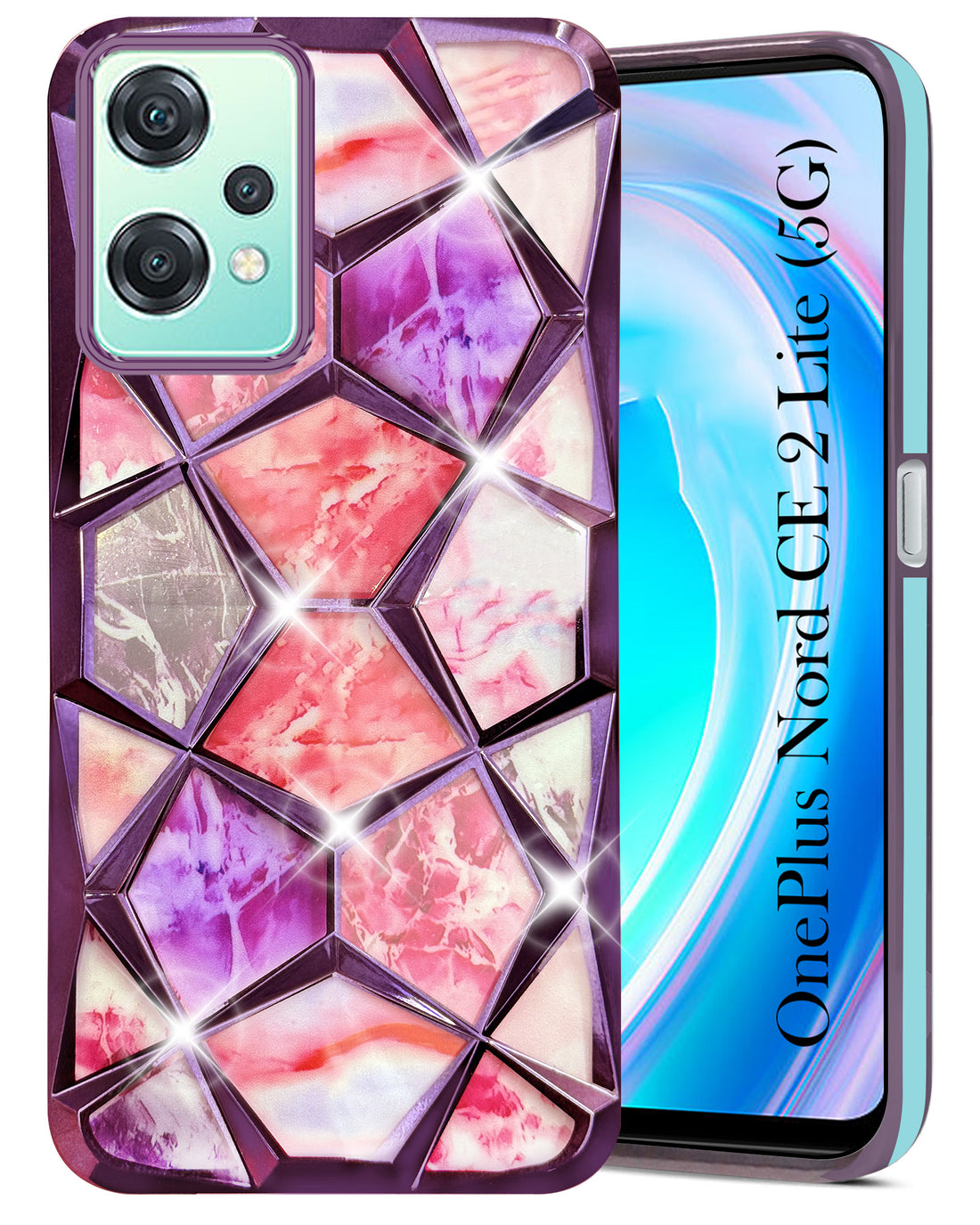 For OnePlus Nord CE 2 Lite Back Cover Case ( Dual Design Glitter Sparkle and Detachable Diamond Print Case | Soft and Flexible)