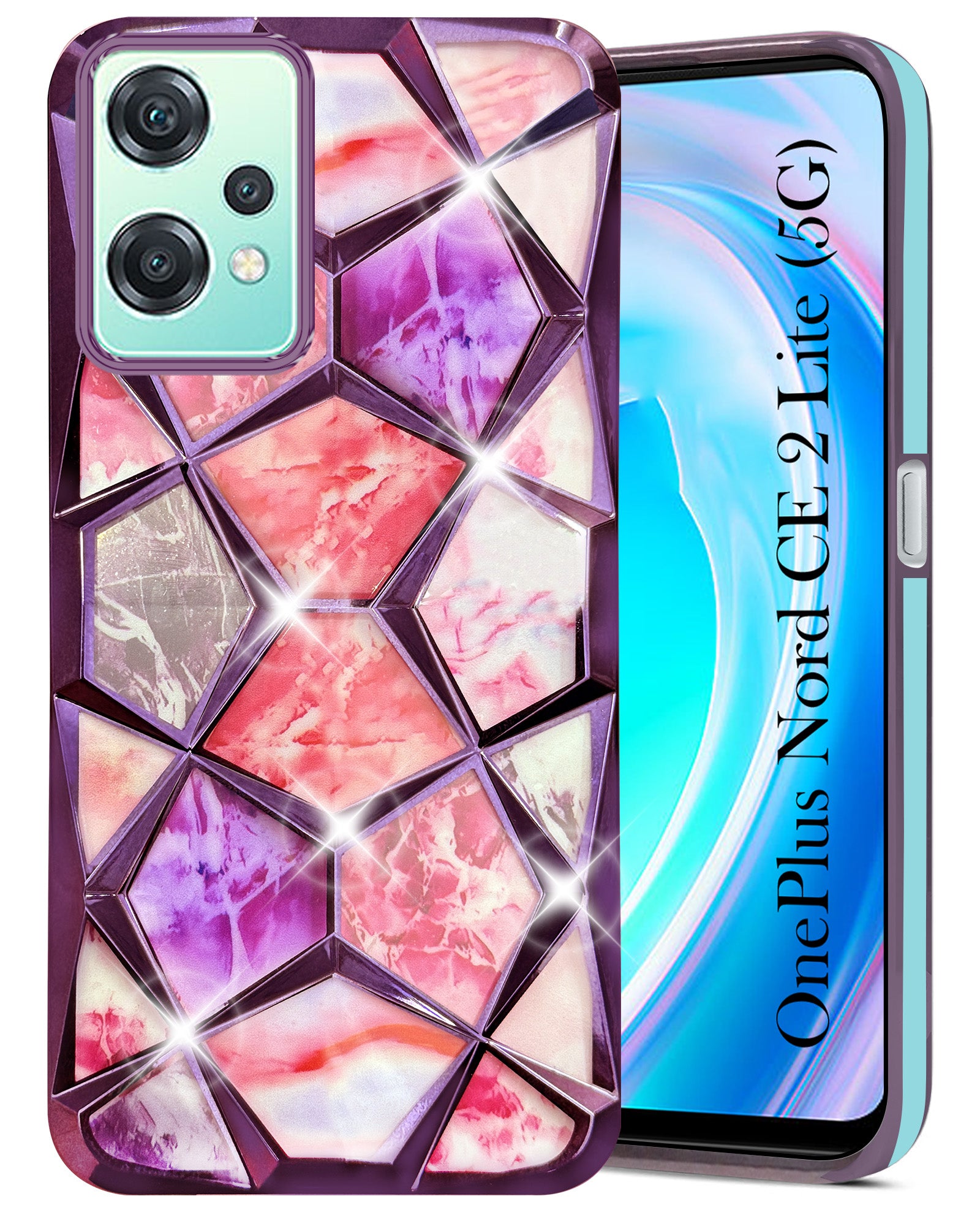 For OnePlus Nord CE 2 Lite Back Cover Case ( Dual Design Glitter Sparkle and Detachable Diamond Print Case | Soft and Flexible)