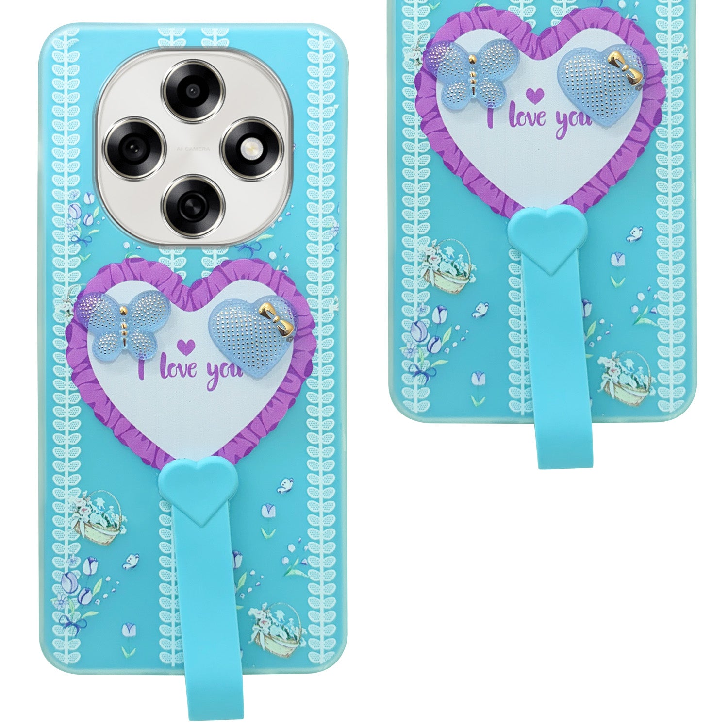 For Oppo F31 Pro Back Cover Case (3D Cute Heart Strap Holder | Camera Protection | Designer Girls Print)