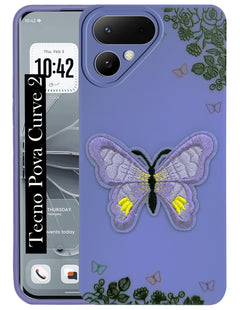 For Tecno Pova Curve 2 Back Cover Case (Soft Butterfly Embroidery | Women Teen Girls | Camera Protection| Matte Silicone)