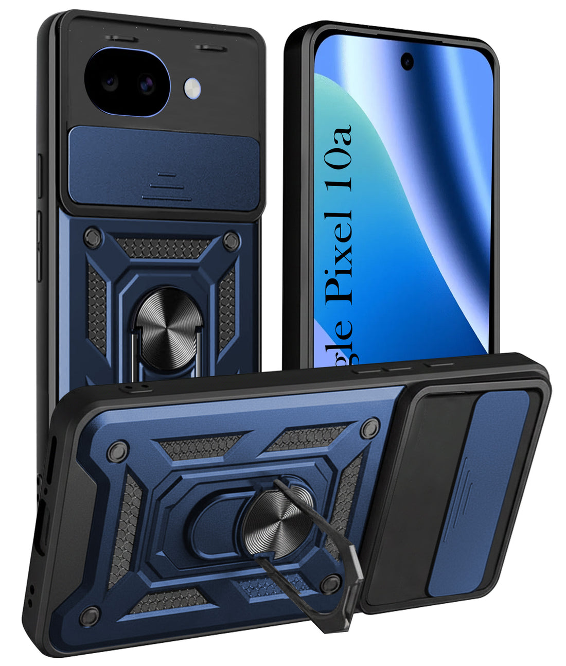 For Google Pixel 10a Back Cover Case Hybrid Armor (Sliding Shutter Camera Protection | Polycarbonate |Ring Holder Kickstand)