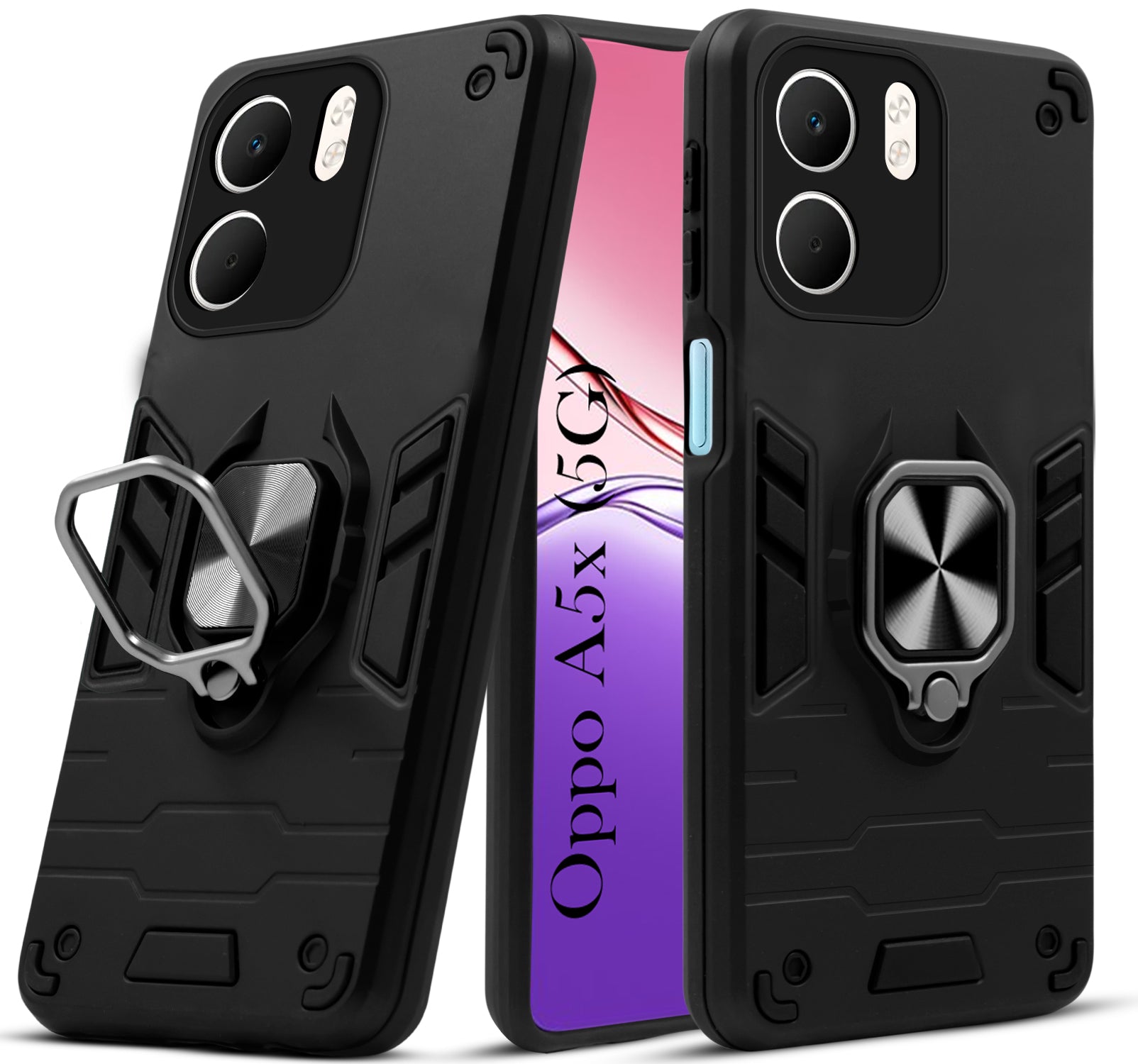 For Oppo A5X Back Cover Case (Shockproof Dual Layer Polycarbonate |Ring Holder Kickstand) (Shockproof Dual Layer Polycarbonate |Ring Holder Kickstand)