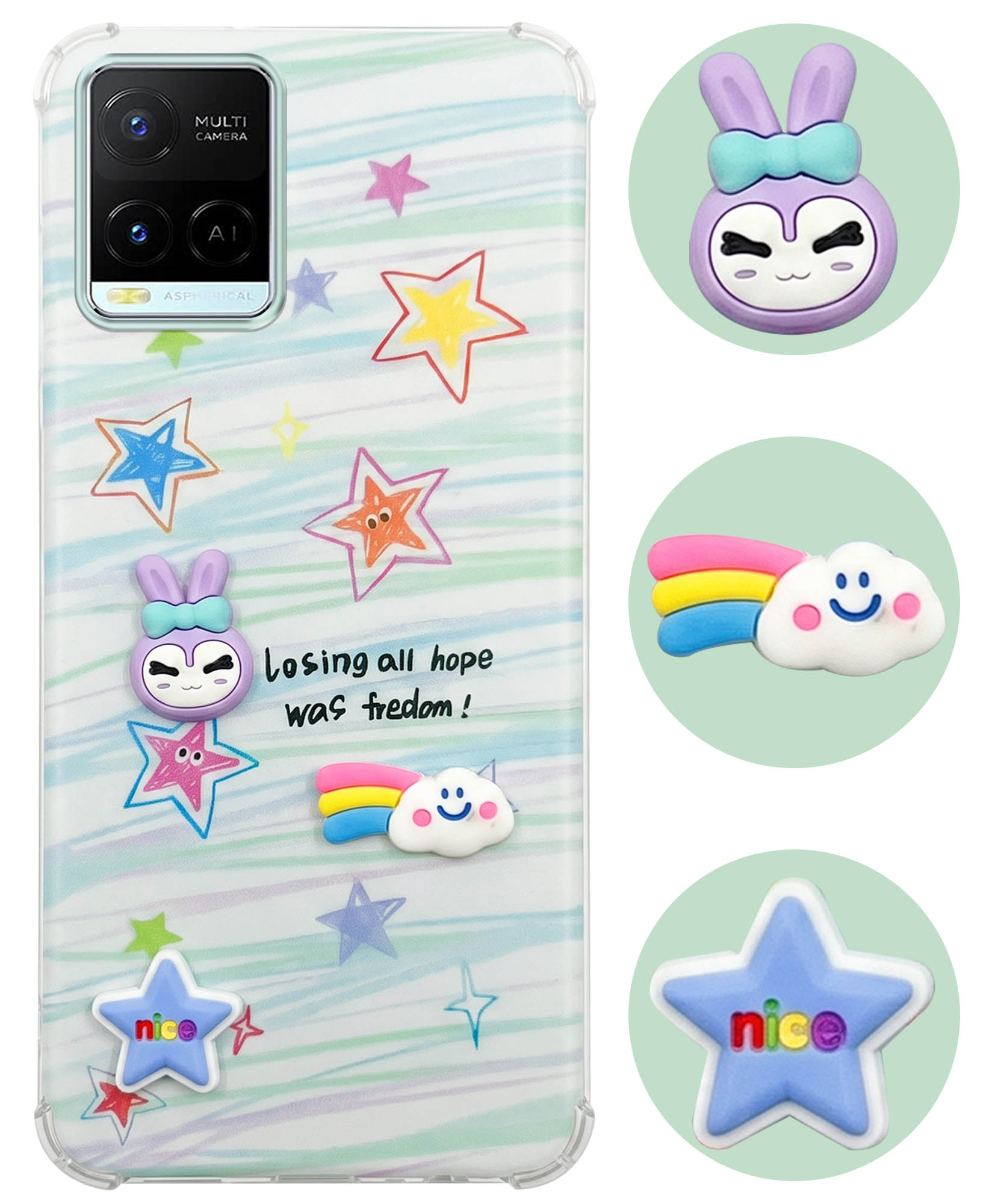 For Vivo Y21e | Vivo Y21A | Vivo Y32 Back Cover Case (3D Cute Cartoons | Hard Back Side Soft | Matte Premium Finish | HD Printing)