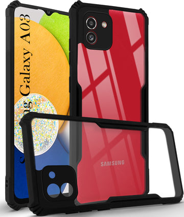 For Samsung Galaxy A03 Back Cover Case Hybrid (Shockproof with Polycarbonate Clear Panel | Professional Black)
