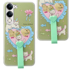 For Vivo Y19 | Vivo Y19e | Vivo T4 Lite Back Cover Case (3D Cute Heart Strap Holder | Camera Protection | Designer Girls Print)