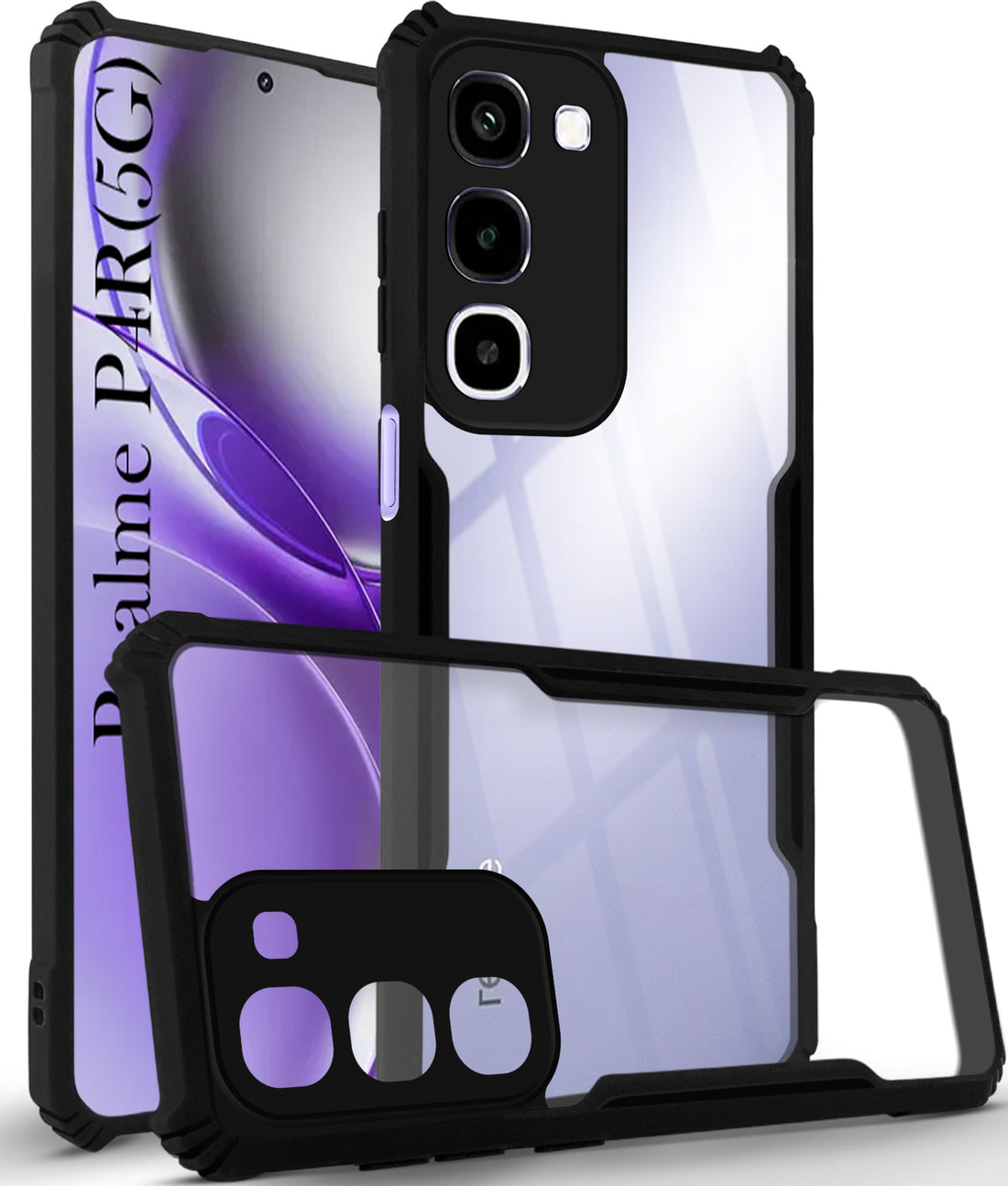 For Realme P4R 5G Back Cover Case Hybrid (Shockproof with Polycarbonate Clear Panel | Professional Black)