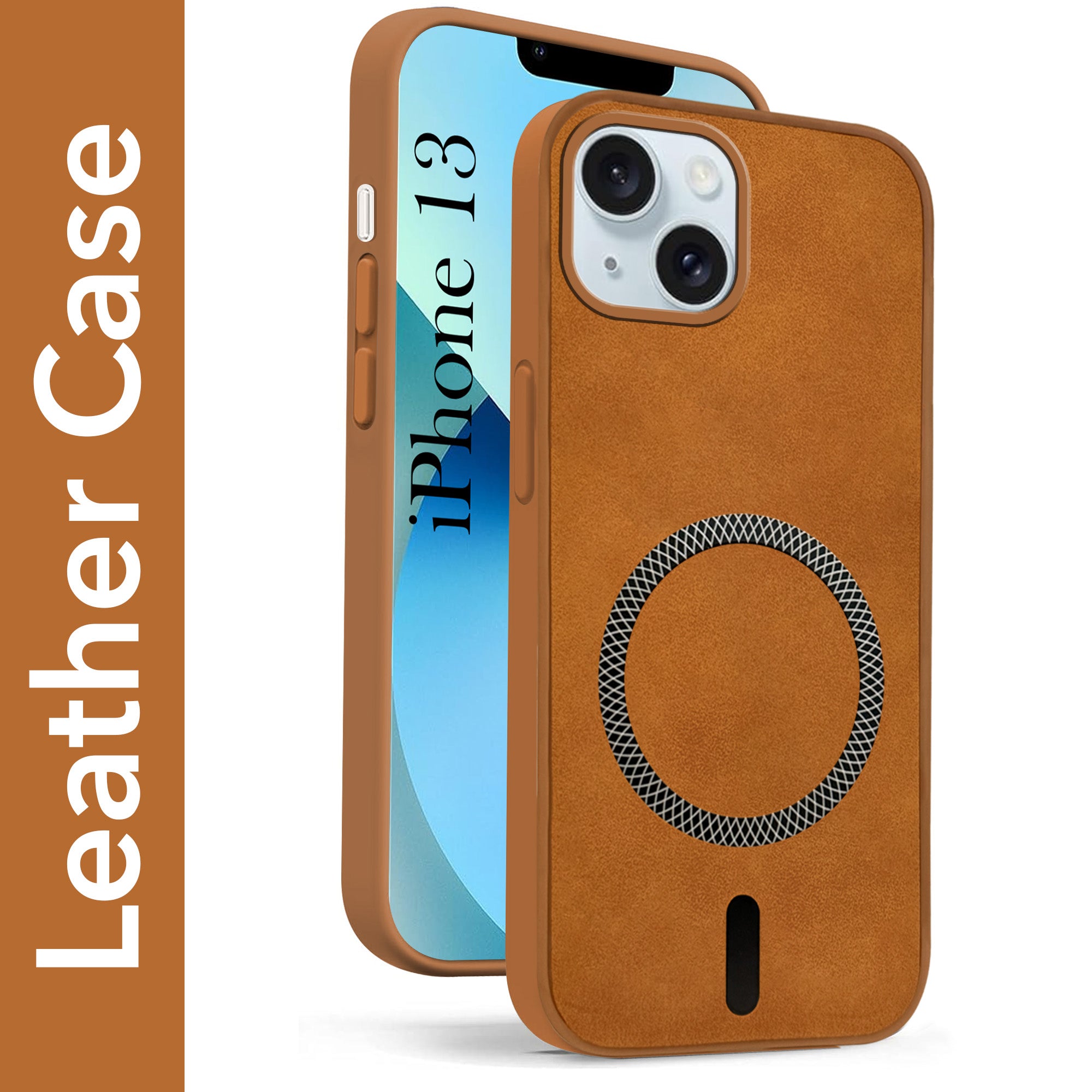 For Apple iPhone 13 Back Cover Case (Sleek Leather Finish | MagSafe Compatible Wireless Charging | Camera Bump Protection)