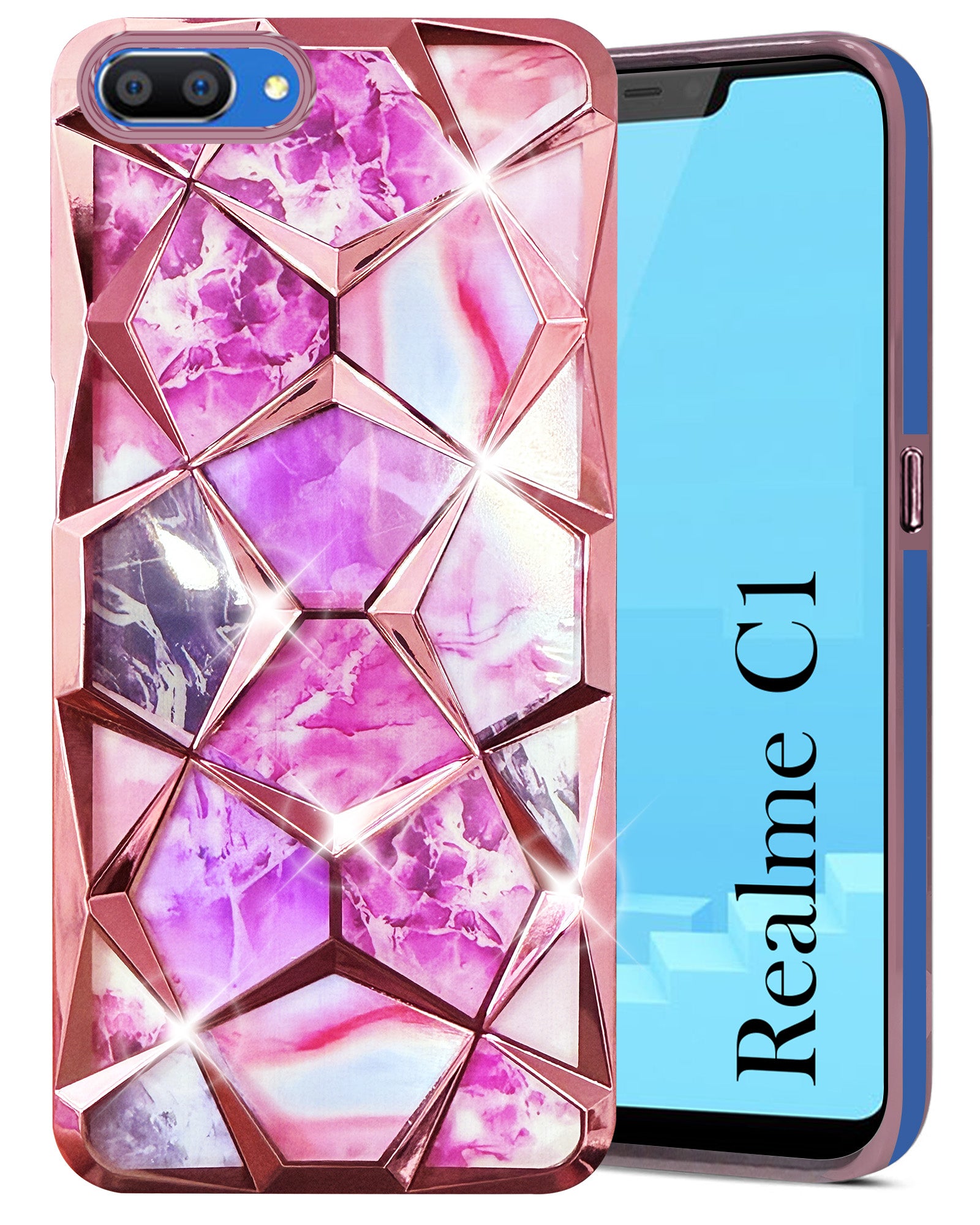 For Realme C1 Back Cover Case (Dual Design Glitter Sparkle and Detachable Diamond Print Case | Soft and Flexible)