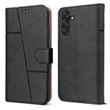 For Samsung Galaxy F55 5G | M55 5G Flip Cover Case (Stitched Leather with Magnetic Closure | Black)