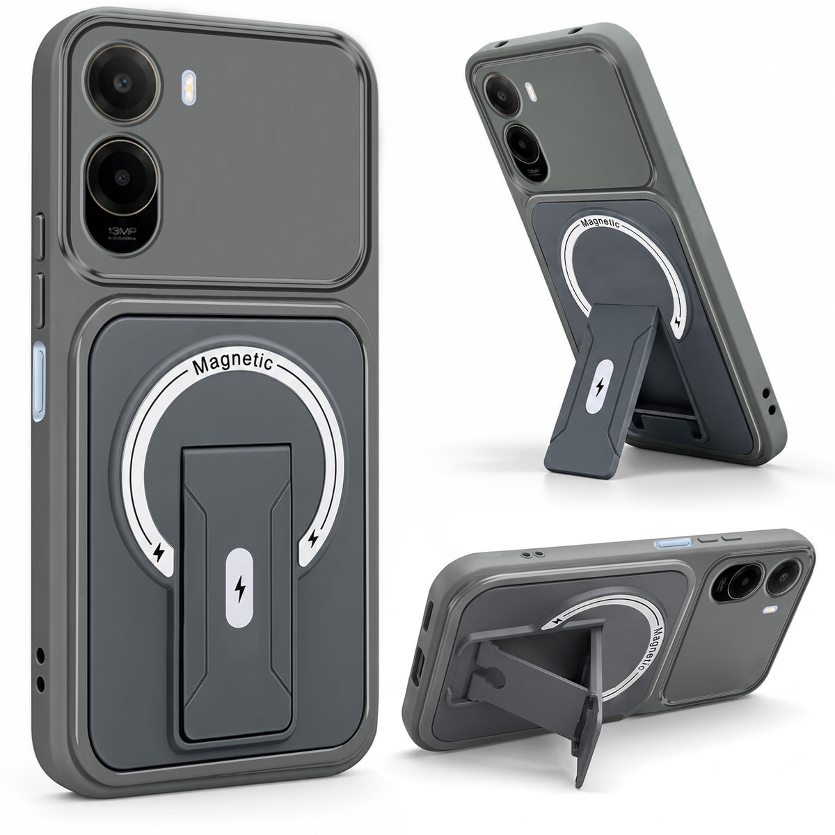 For Poco C81 5G Back Case Cover Metallic (Hybrid Armor Kickstand | MagSafe Compatible | Camera Protection Shockproof)