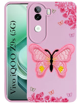For Vivo iQOO Z9s Back Cover Case (Soft Butterfly Embroidery | Women Teen Girls | Camera Protection| Matte Silicone)