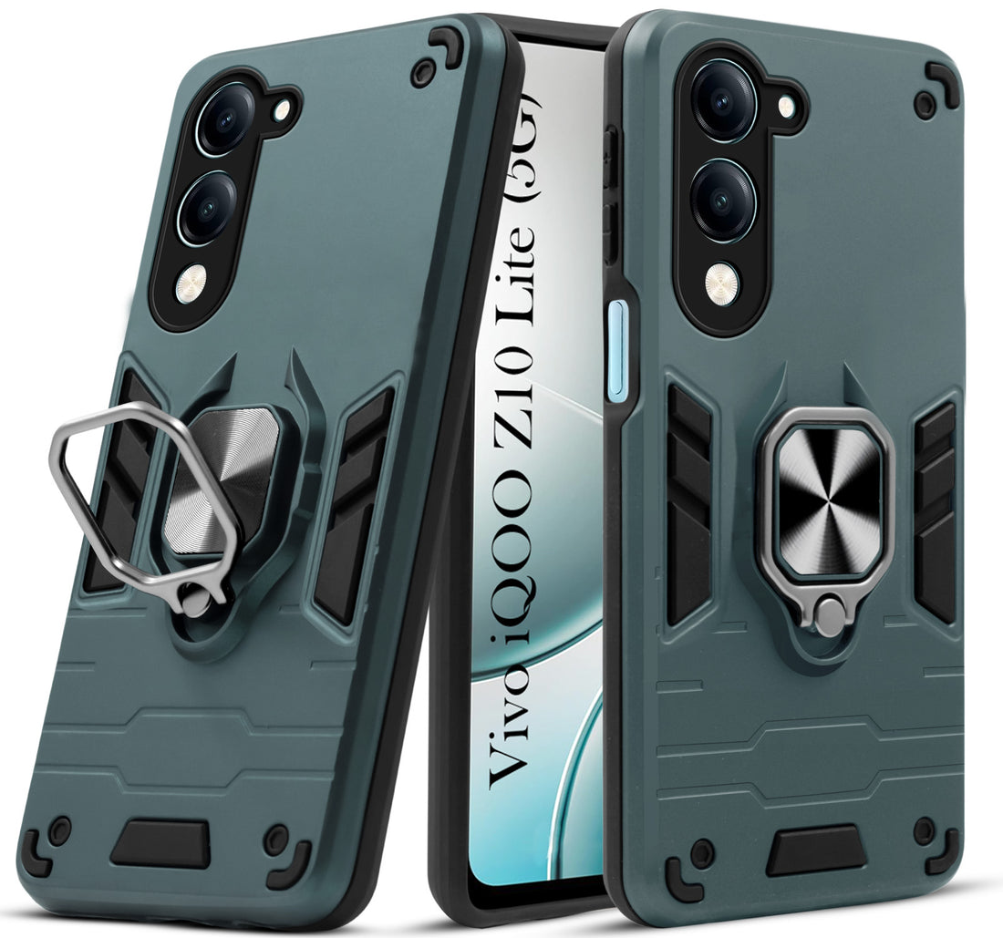 For Vivo iQOO Z10 Lite Back Cover Case (Shockproof Dual Layer Polycarbonate |Ring Holder Kickstand)
