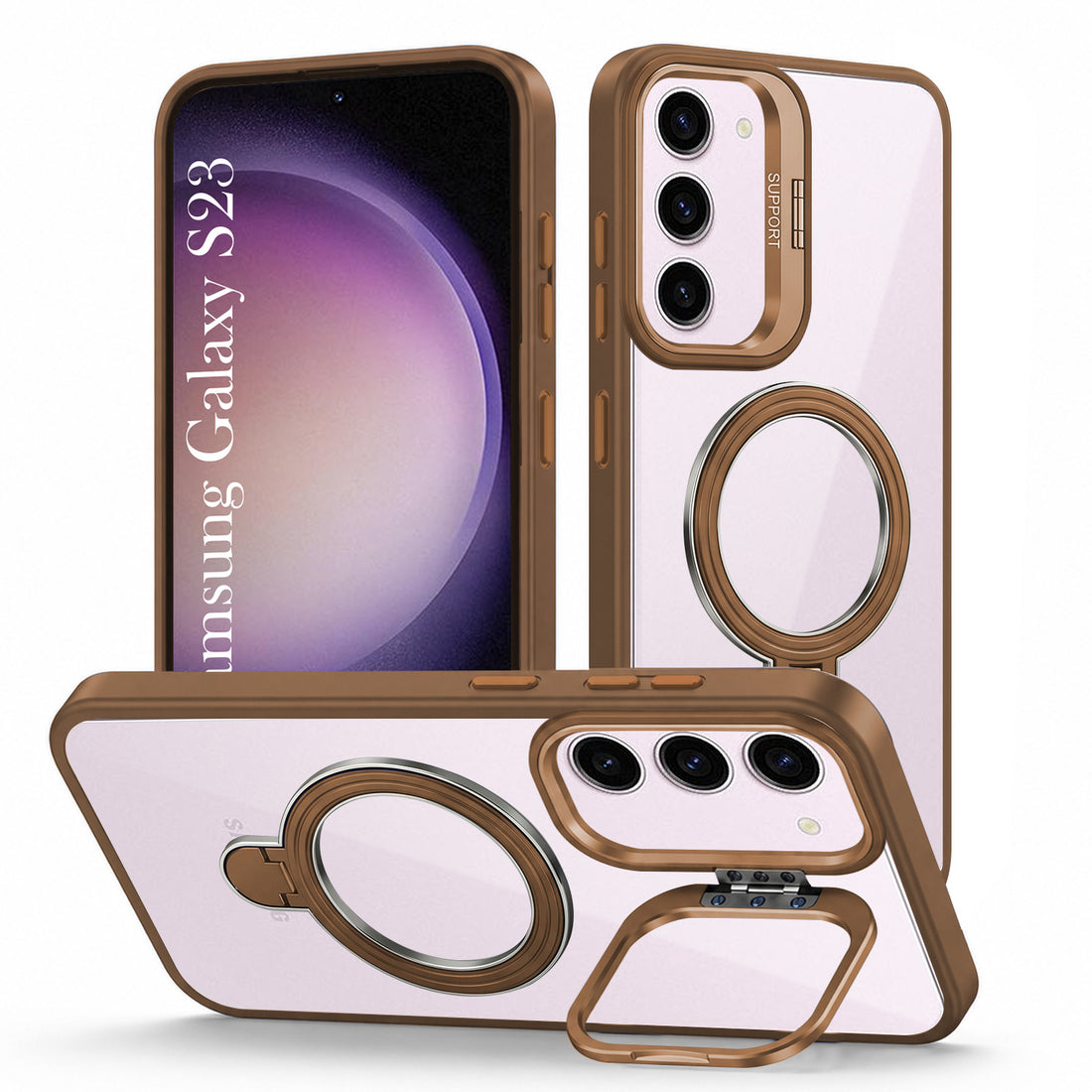 For Samsung Galaxy S23 5G Back Cover Case Crystal (Lifetime Anti Yellow | Magnetic Ring Stand | Camera Lens Protection | MagSafe Compatible)