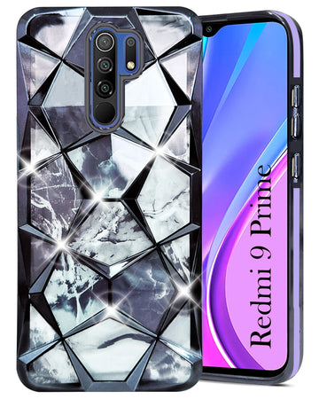 For Xiaomi Mi Redmi 9 Prime Back Cover Case (Dual Design Glitter Sparkle and Detachable Diamond Print Case | Soft and Flexible)