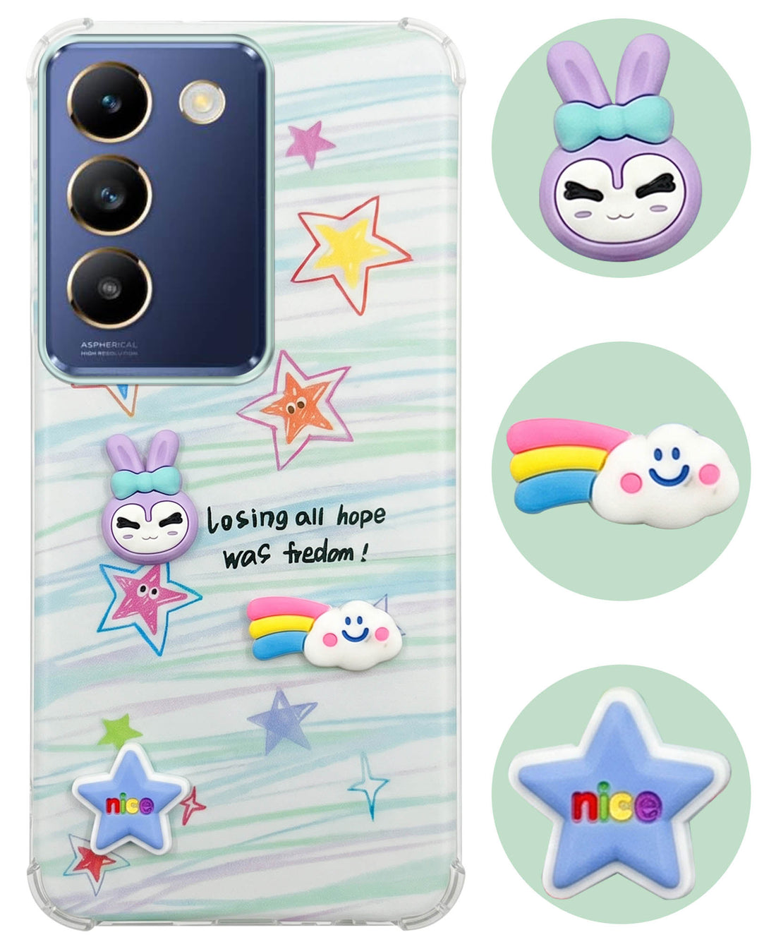 For Vivo T3 5G Back Cover Case (3D Cute Cartoons | Hard Back Side Soft | Matte Premium Finish | HD Printing)