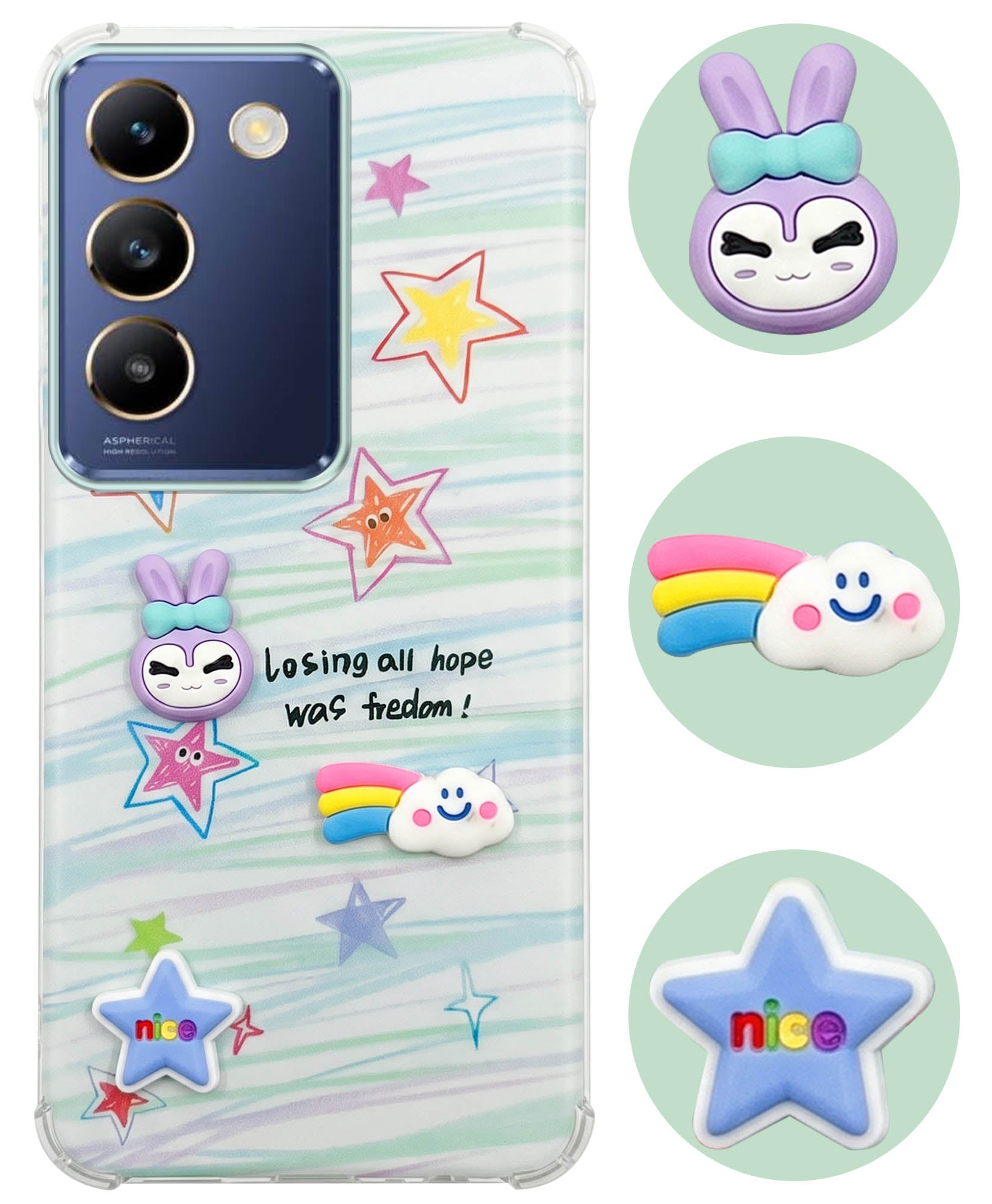For Vivo T3 5G Back Cover Case (3D Cute Cartoons | Hard Back Side Soft | Matte Premium Finish | HD Printing)