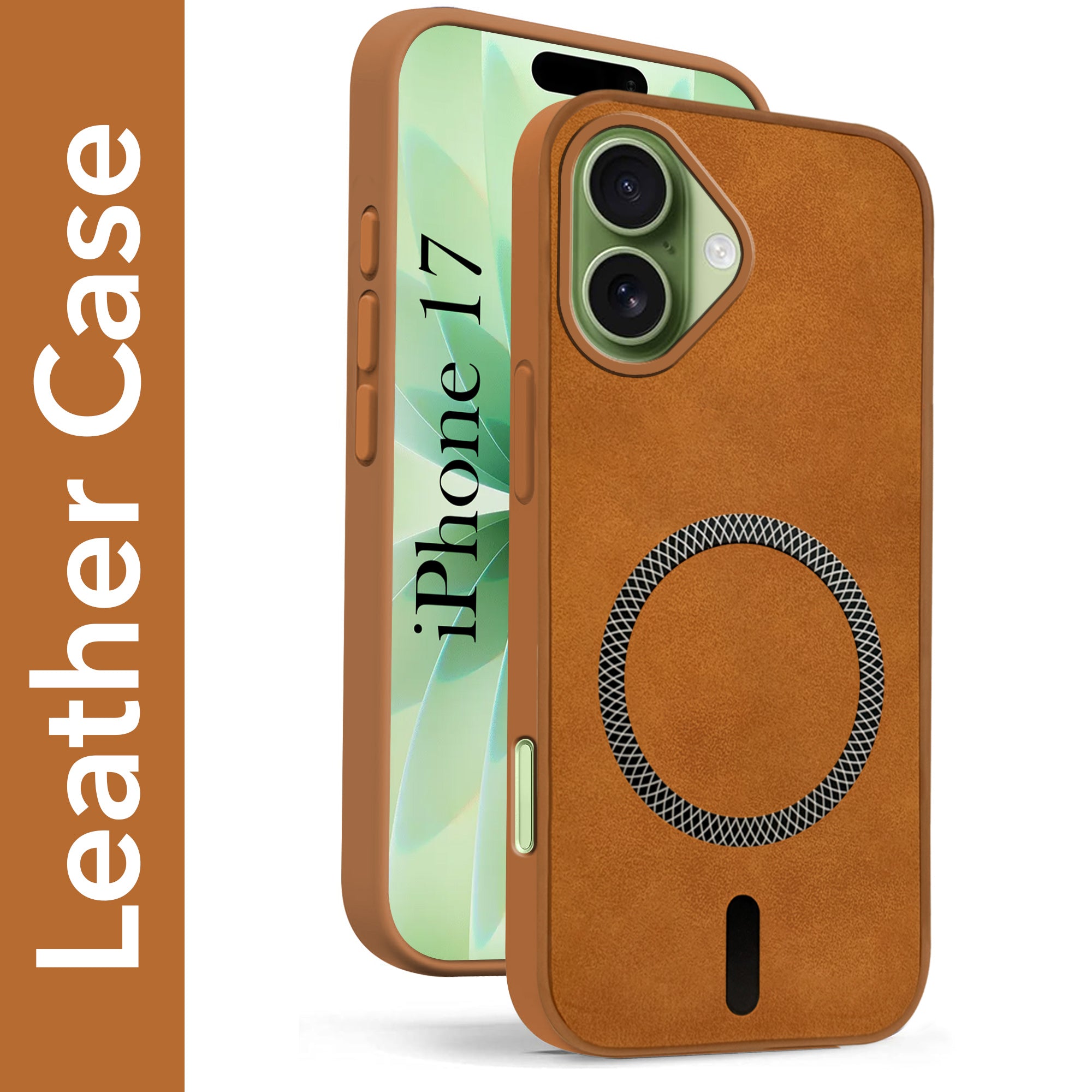 For Apple iPhone 17 Back Cover Case Leather Finish (MagSafe Compatible Wireless Charging | Soft Touch | Camera Bump Protection)