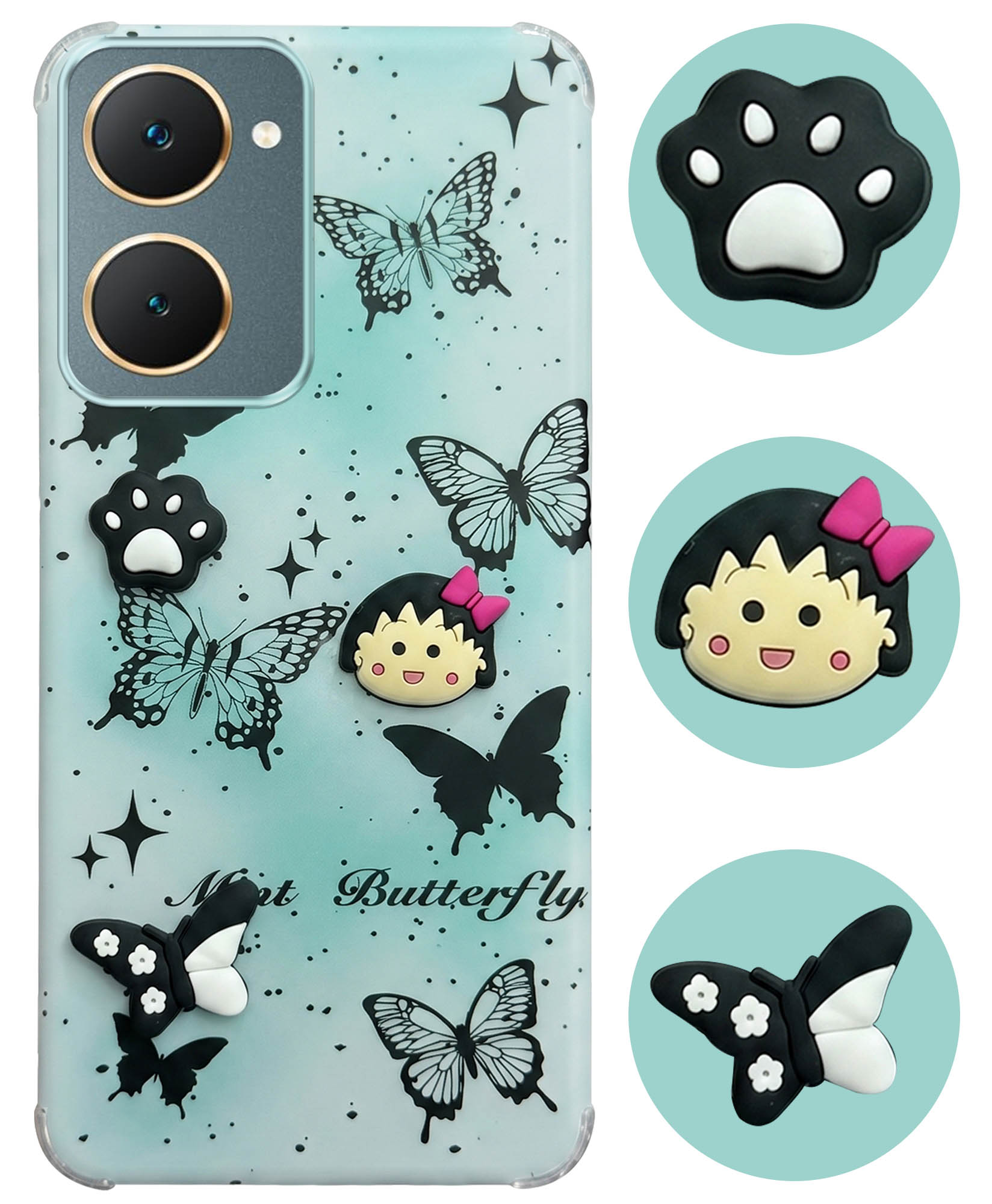 For Vivo Y18 | Y18e | Y03 | Y18i | Y18t Back Cover Case (3D Cute Cartoons | Hard Back Side Soft | Matte Premium Finish | HD Printing)