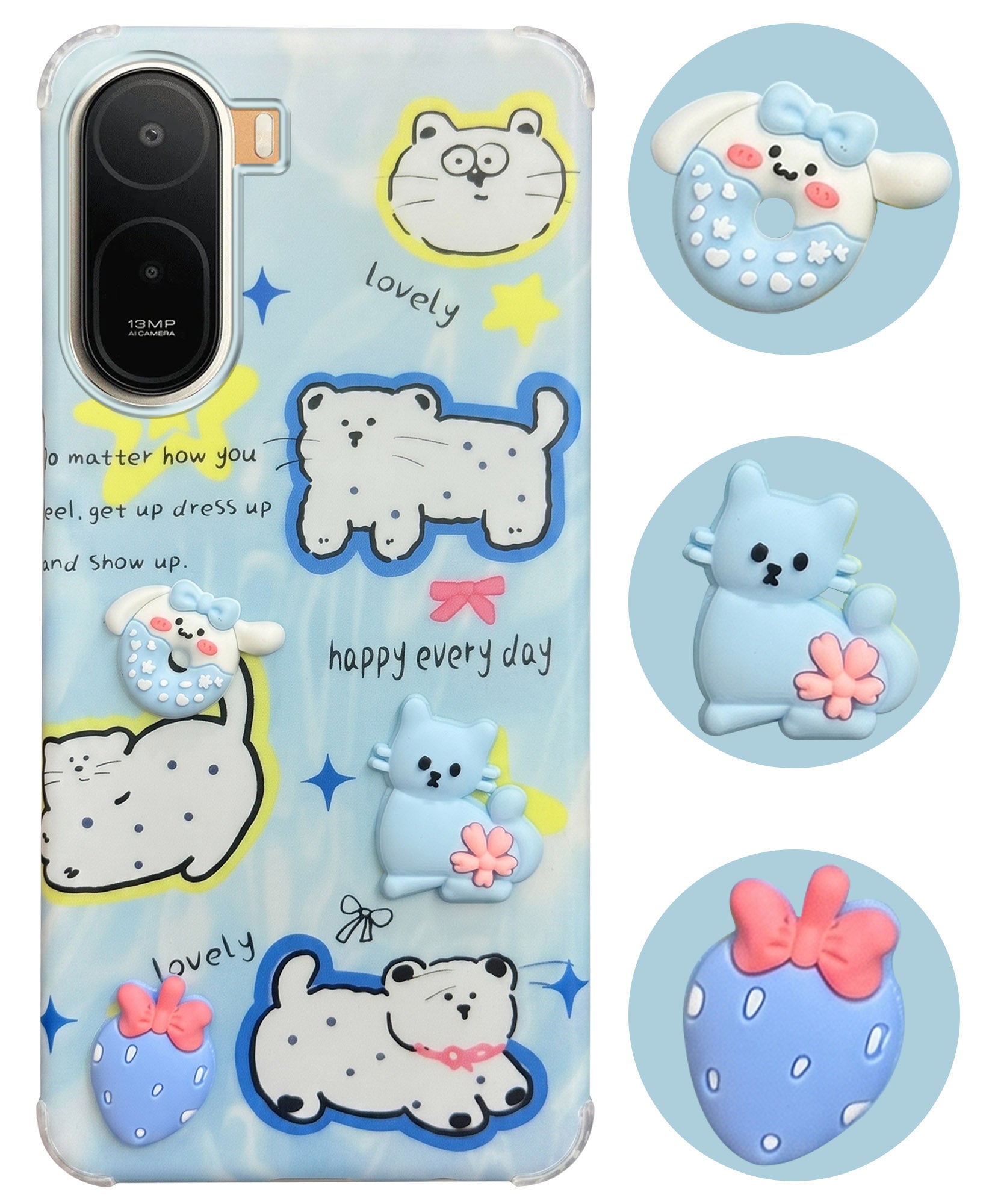 For Redmi A7 Pro 5G Back Cover Case (3D Cute Cartoons | Hard Back Side Soft | Matte Premium Finish | HD Printing)