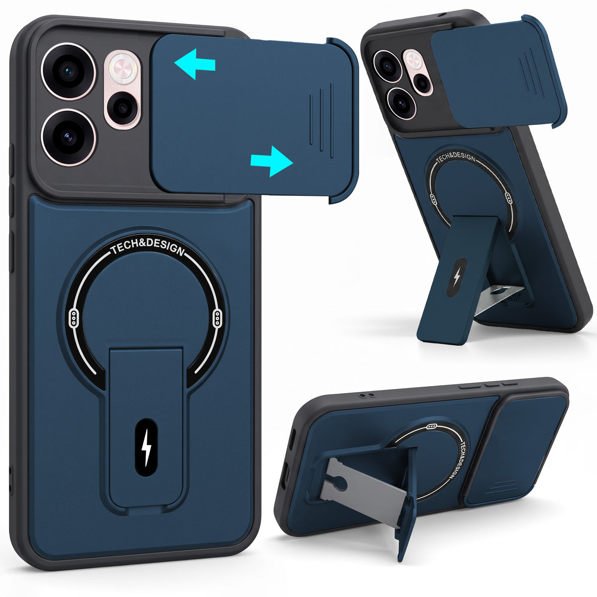 For Oppo Reno 15c Back Case Cover Metallic (Hybrid Armor Kickstand | Sliding Shutter Camera Protection | MagSafe Compatible)