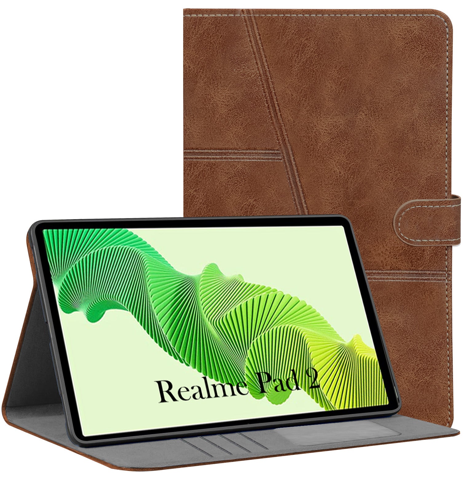 For Flip Case Folio Cover Realme Pad 2 10 Inch (PU Leather | Multi-Angle Smart Stand | Card Storage Slots | Silicone Back Pouch)