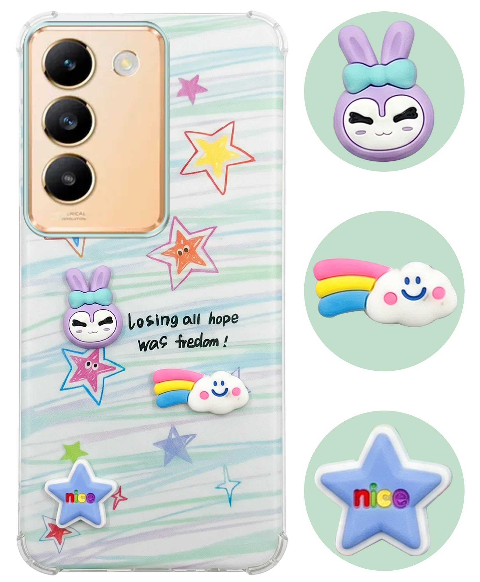 For Vivo Y200e Back Cover Case (3D Cute Cartoons | Hard Back Side Soft | Matte Premium Finish | HD Printing)