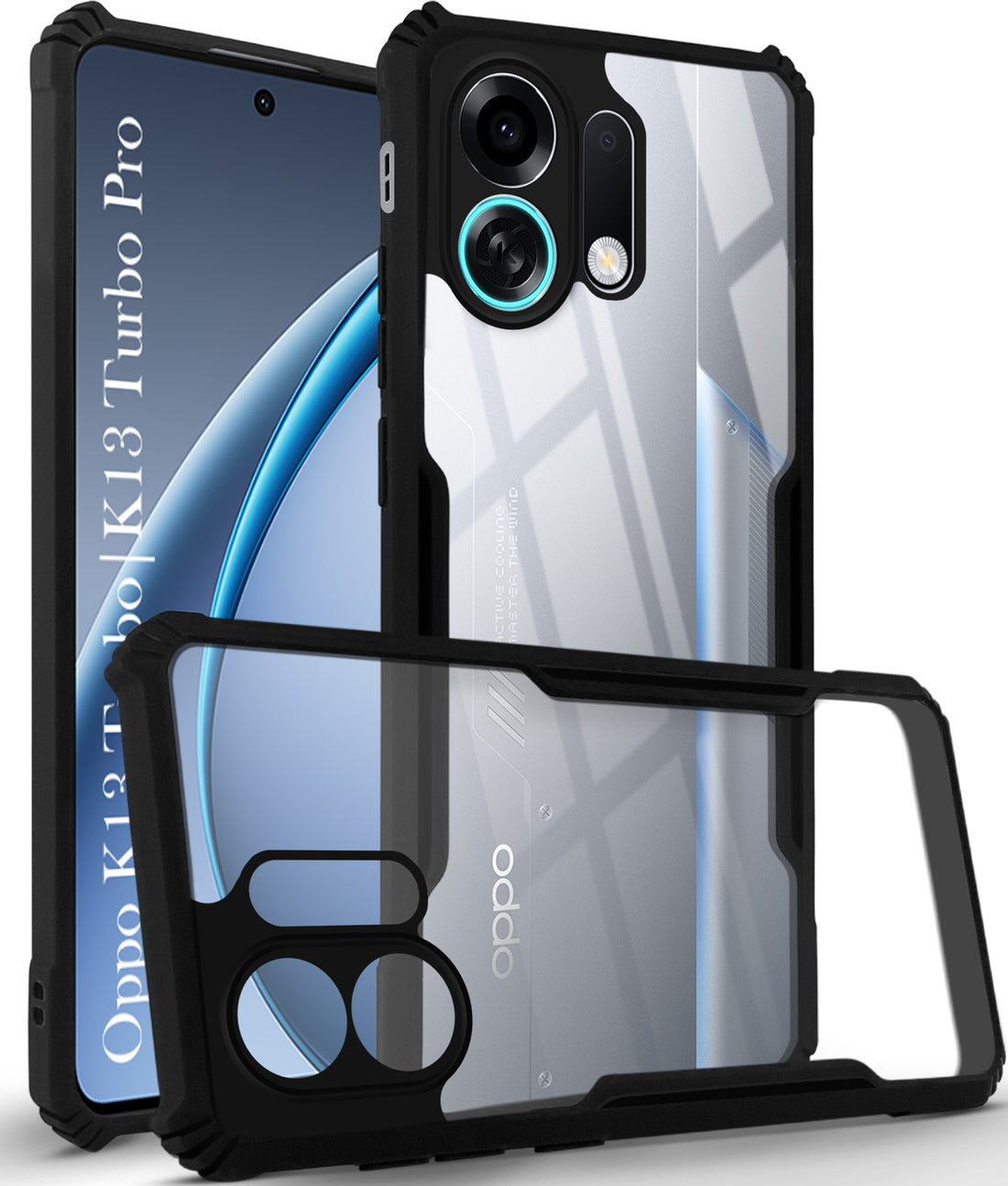 For Oppo K13 Turbo | Oppo K13 Turbo Pro Back Cover Case (Shockproof with Polycarbonate Clear Panel | Professional Black)