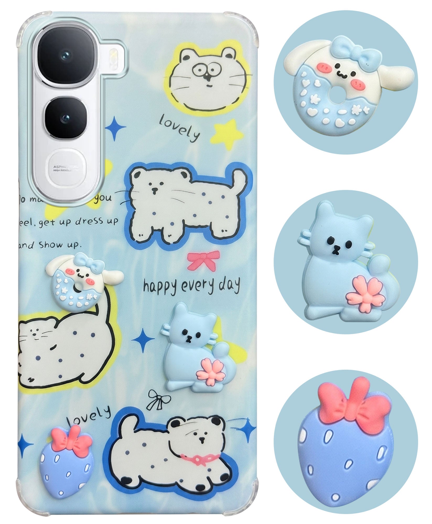 For Vivo Y400 Back Cover Case (3D Cute Cartoons | Hard Back Side Soft | Matte Premium Finish | HD Printing)