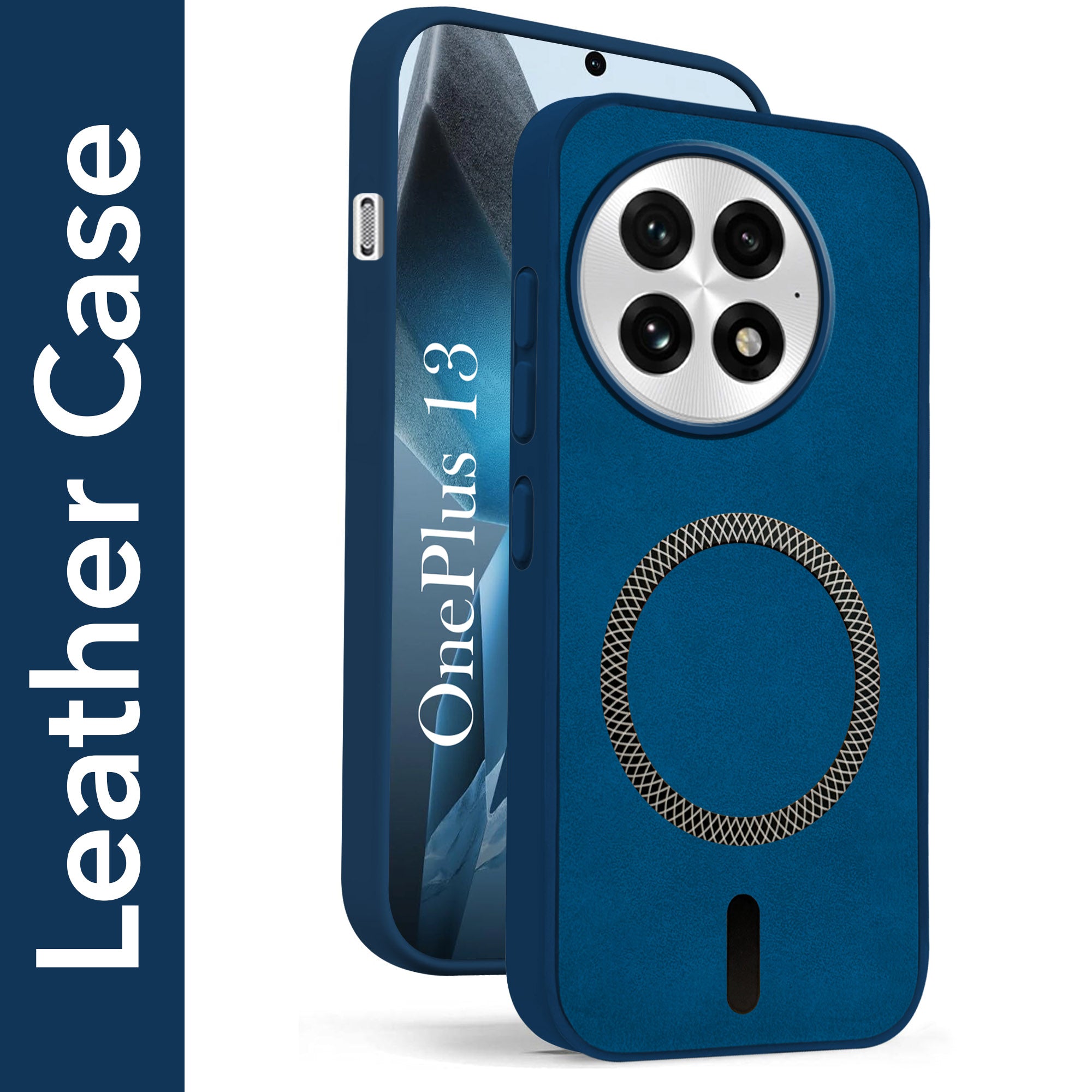 For OnePlus 13 Back Cover Case Leather Finish (MagSafe Compatible Wireless Charging | Soft Touch | Camera Bump Protection)