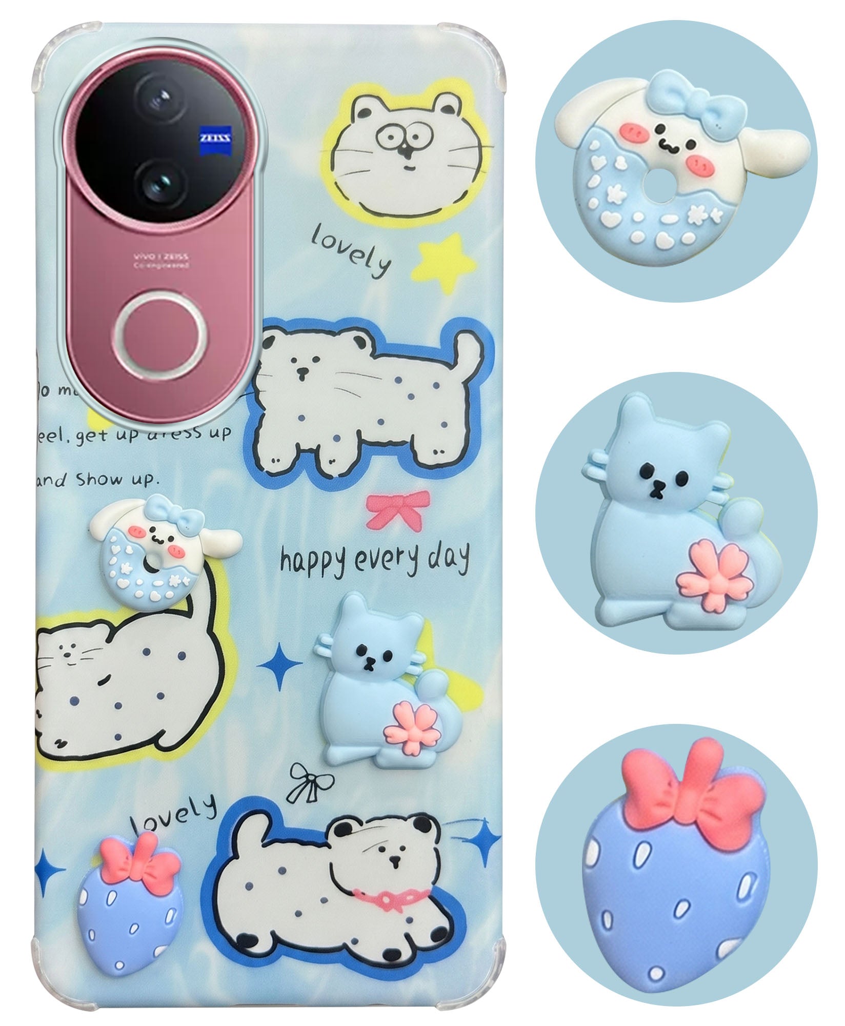 For Vivo V50 | Vivo V50e Back Cover Case (3D Cute Cartoons | Hard Back Side Soft | Matte Premium Finish | HD Printing)