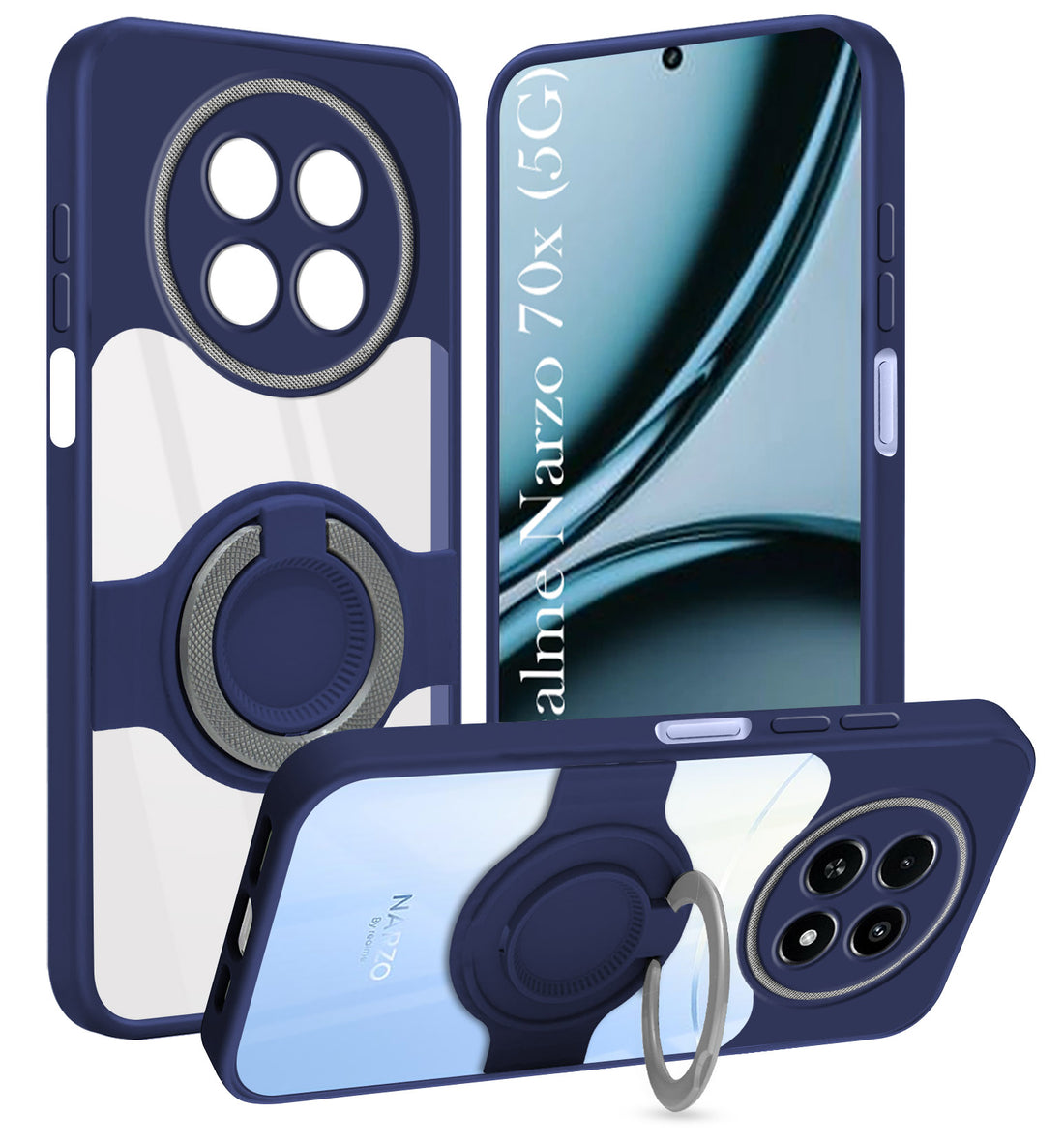 For Realme Narzo 70x 5G Back Cover Case with stand (Built-in Ring Holder Kickstand | Lifetime Anti Yellow | Camera Protection)