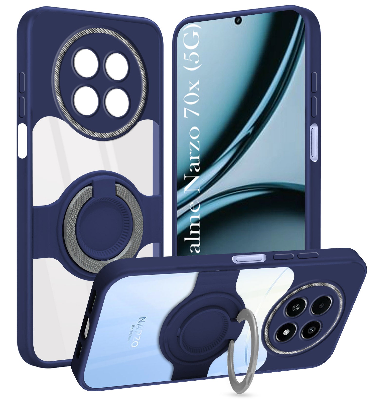 For Realme Narzo 70x 5G Back Cover Case with stand (Built-in Ring Holder Kickstand | Lifetime Anti Yellow | Camera Protection)