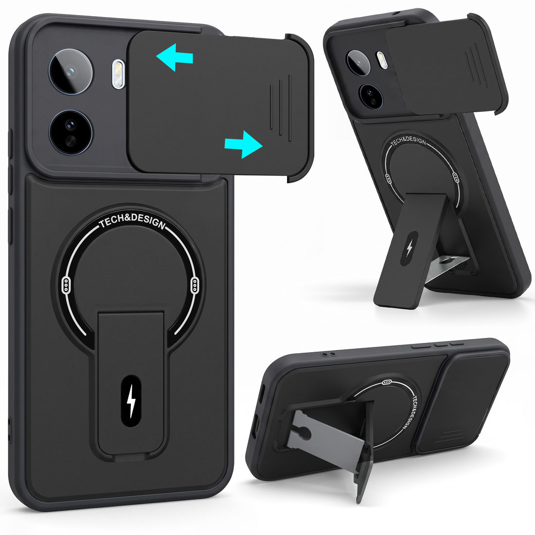 For Vivo T5 Pro 5G Back Case Cover Metallic (Hybrid Armor Kickstand | Sliding Shutter Camera Protection | MagSafe Compatible)