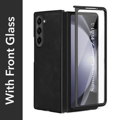 For Samsung Galaxy Z Fold 5 5G Back Cover Front Glass Leather (Full Body Case | Built-in Screen Protector | Inside Fiber Cloth | Minimalist Professional)