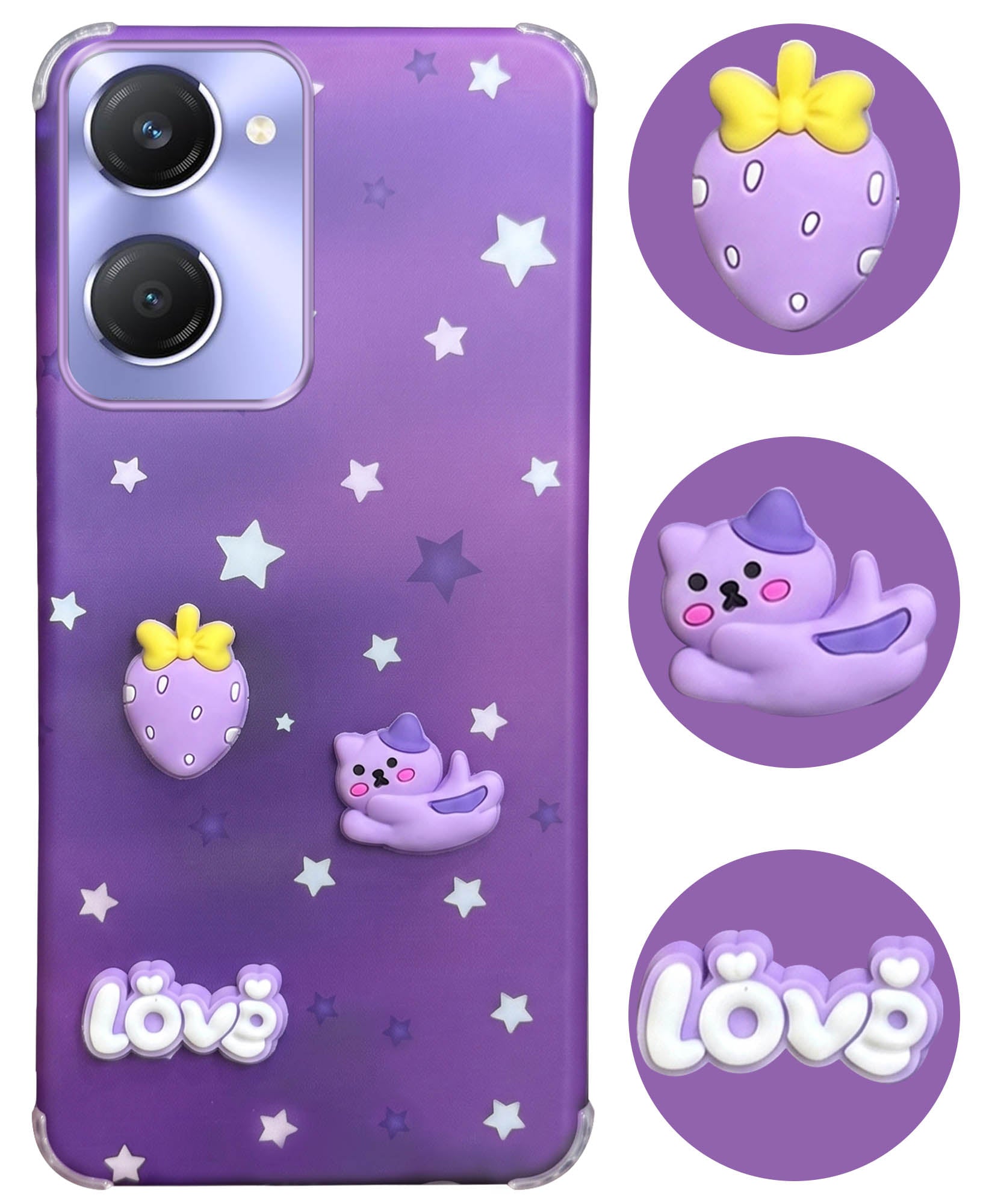 For Vivo Y28s 5G | Vivo T3 Lite 5G Back Cover Case (3D Cute Cartoons | Hard Back Side Soft | Matte Premium Finish | HD Printing)