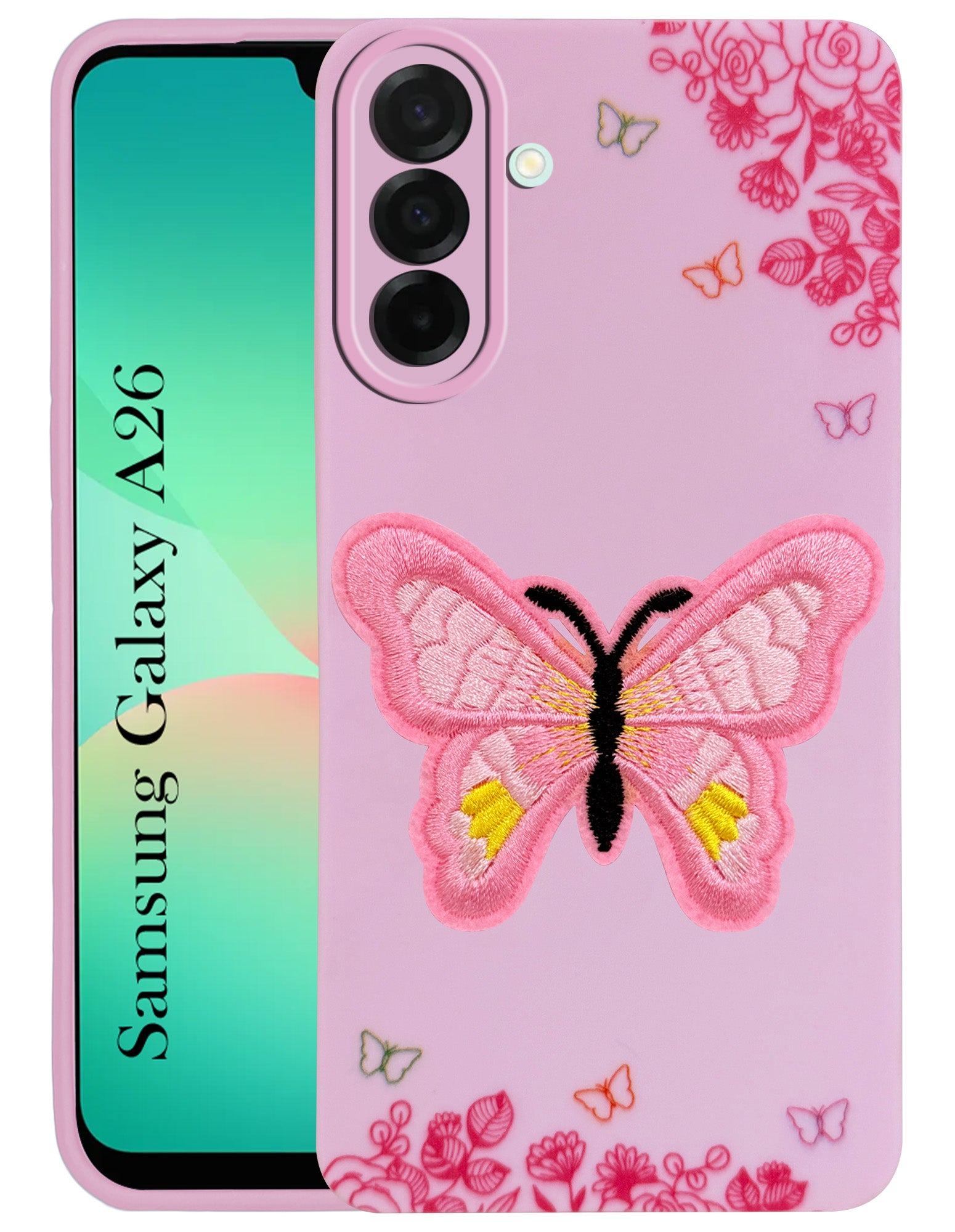 For Samsung Galaxy A26 5G Back Cover Case (Soft Butterfly Embroidery | Women Teen Girls | Camera Protection| Matte Silicone)